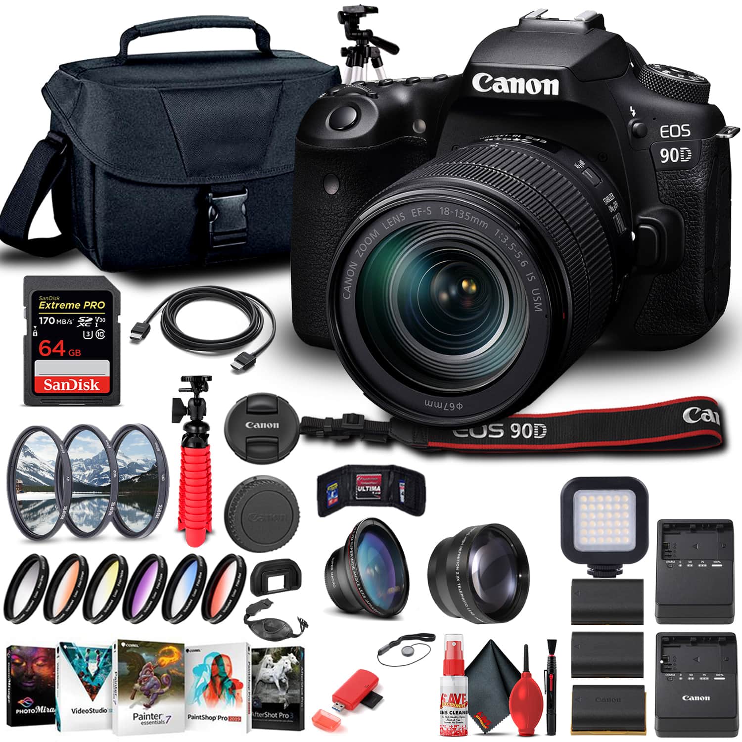 Canon - EOS 90D DSLR Camera W/ 18-135mm Lens 3616C016 - Advanced Bundle (International Version) - Black