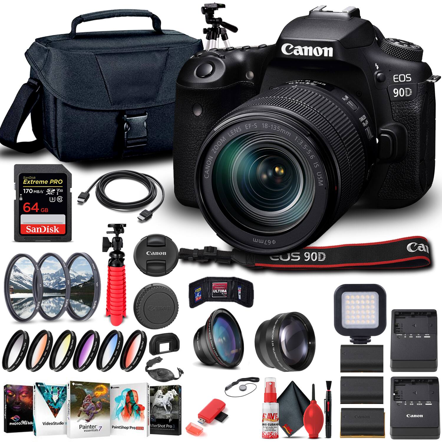 Canon EOS 90D  
Sandisk Extreme PRO 170 MB/s V20  
EF-S 18-135mm LENS ZOOM 1:3.5-5.6  
CANON IS USM  
64 GB SanDisk  
Canon 000 CaOT ULTIMA 000000 S ww49 CUS  
90D Ca  
PHOTONM  
VideoStudio  
Painter essentials  
PaintShop Pro  
-N herShot  
Pho  
FAVE  
CLEANS  
CanOR  
Canon