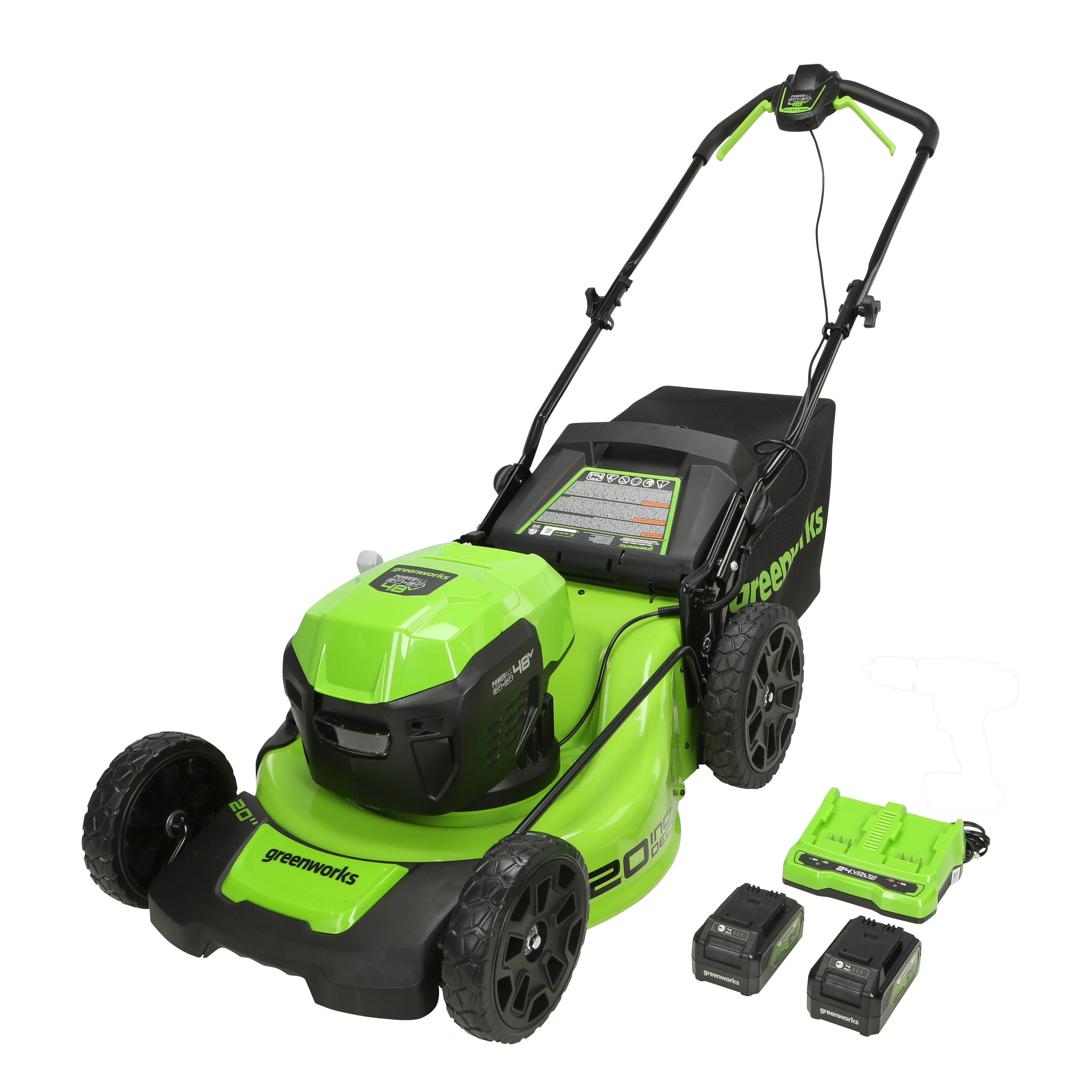 "Greenworks - 48V 20"" Brushless Battery-Powered Lawn Mower + Two (2) 4.0Ah USB Batteries and Charger - Green" price history on PriceWatchPro