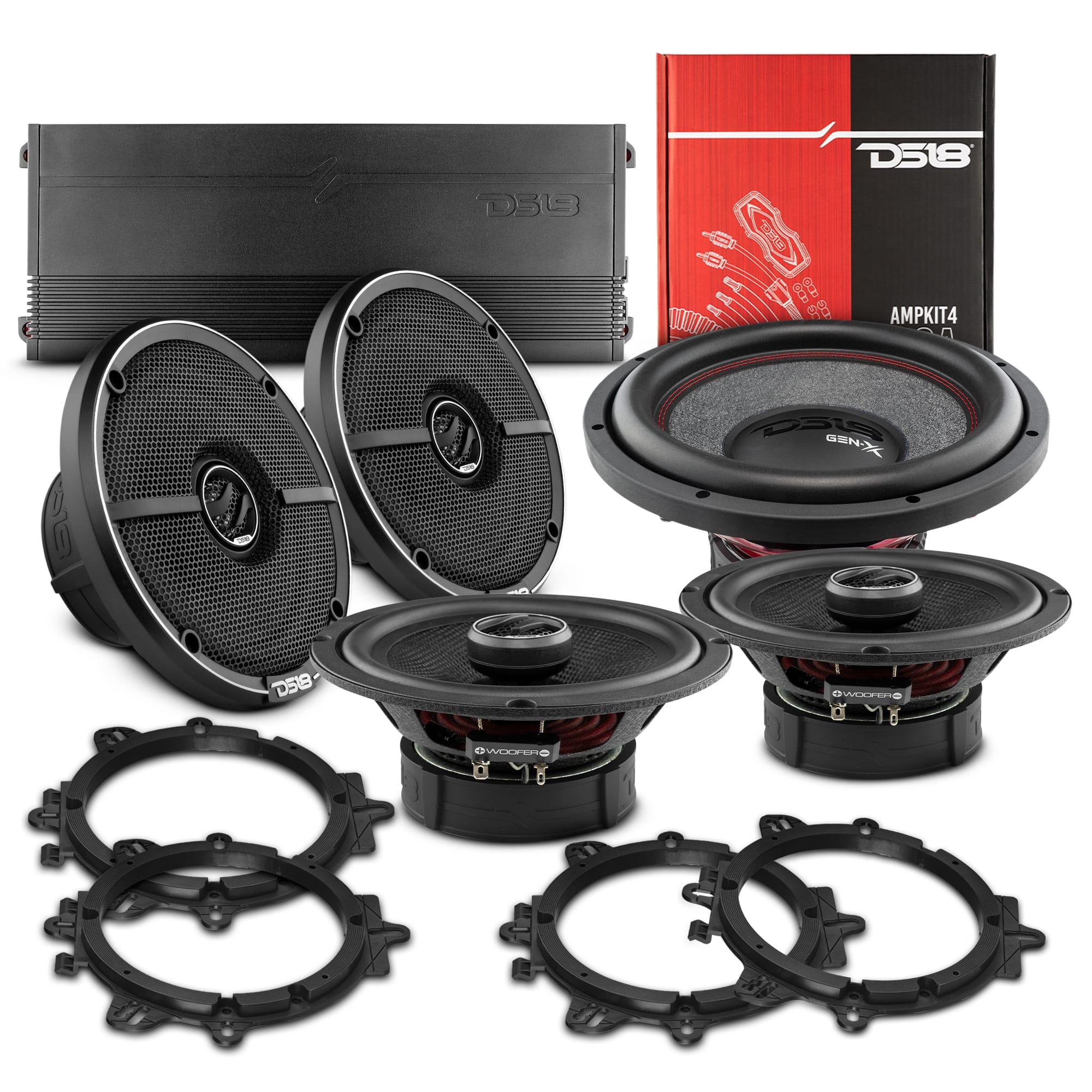 DS18 Audio - 6.5" Coaxial Speakers and 12" Subwoofer with Amplifier and Installation Kit