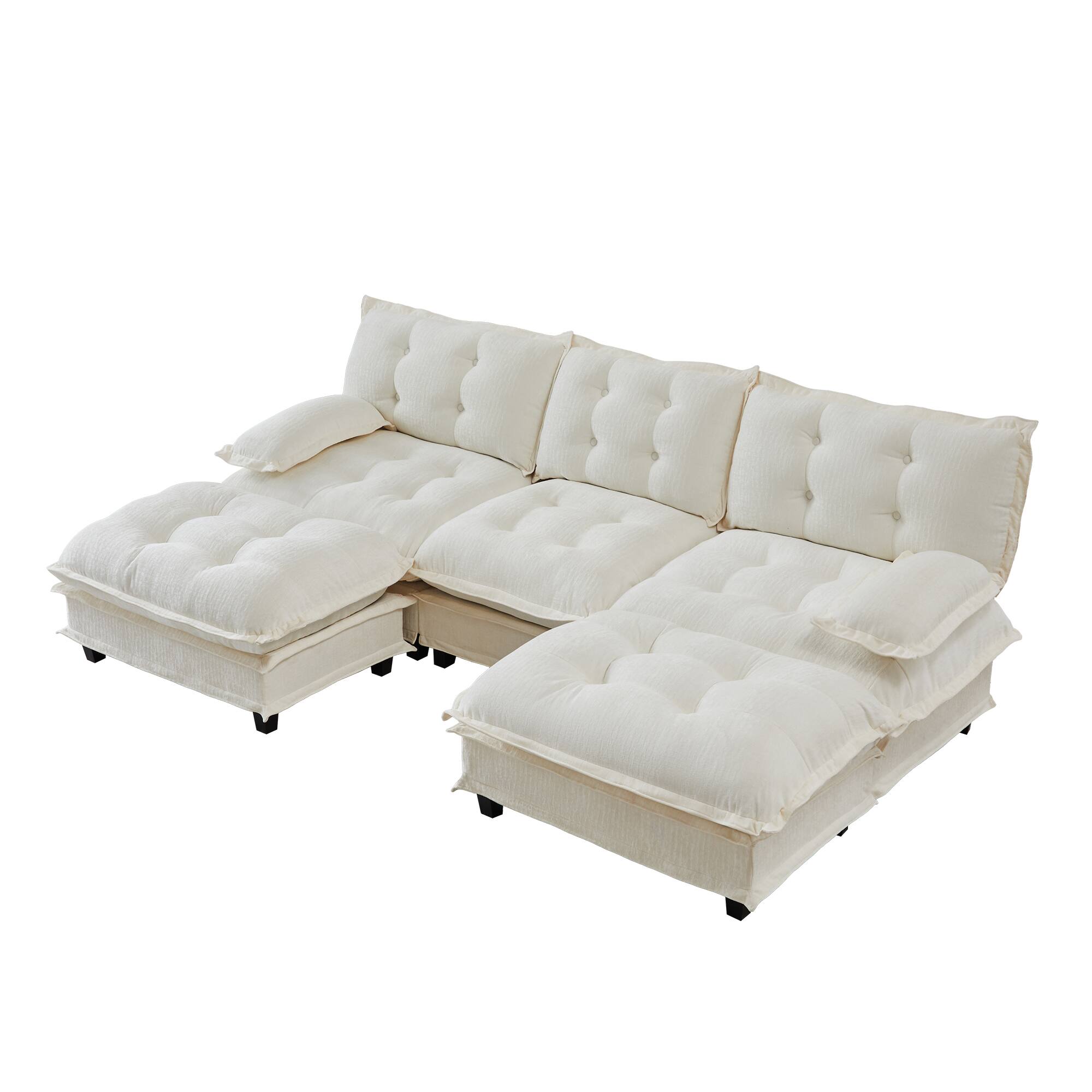 Alt View 2. LOVMOR - 107 inch U Shaped Modular Deep Seat 3 Seat Chenille Sectional Couch Compressed Pack For Bedroom Apartment Cozy - Beige.