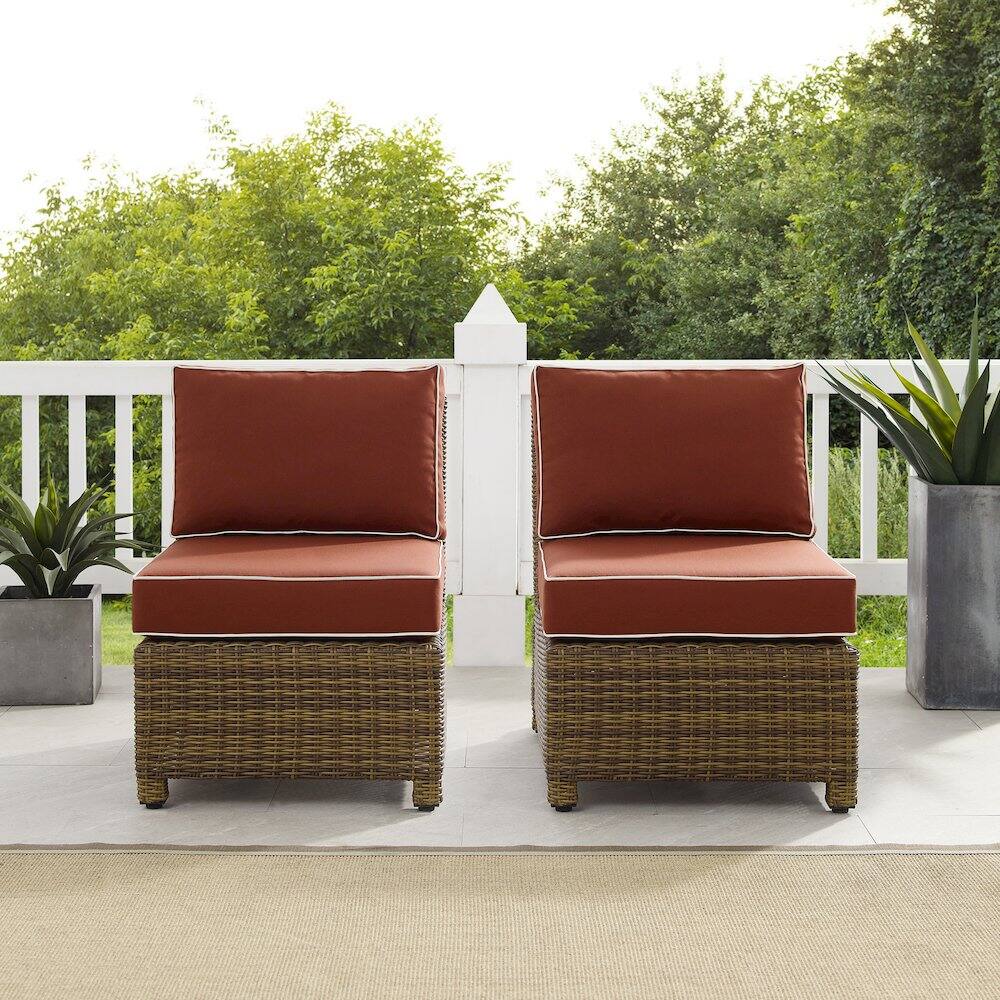 Alt View 3. Crosley Furniture - Bradenton 2Pc Armless Wicker Outdoor Chair Set - 2 Armless Chairs - Sangria.