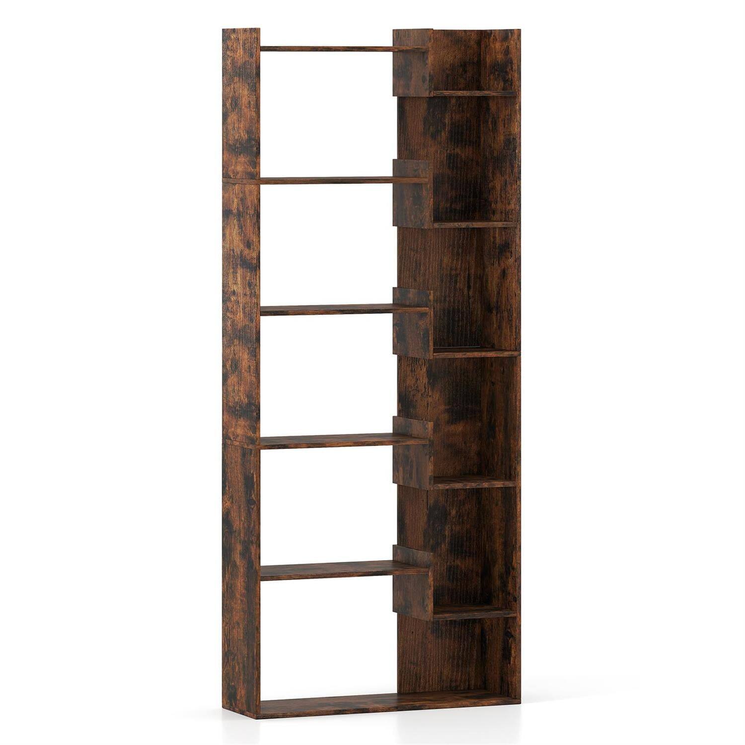 Pefilos - 6-Tier Wooden Bookcase - Robust Construction Anti-Tipping, 2 Kits, Open Display Shelves, Rustic - Brown