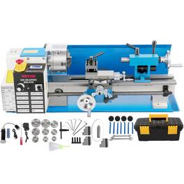 VEVOR - Compact Metal Lathe, 7"x14", Desktop Metalworking Lathe, 550W, Adjustable Speed up to 2250 RPM, Includes 3-jaw Chuck - Silver;Blue