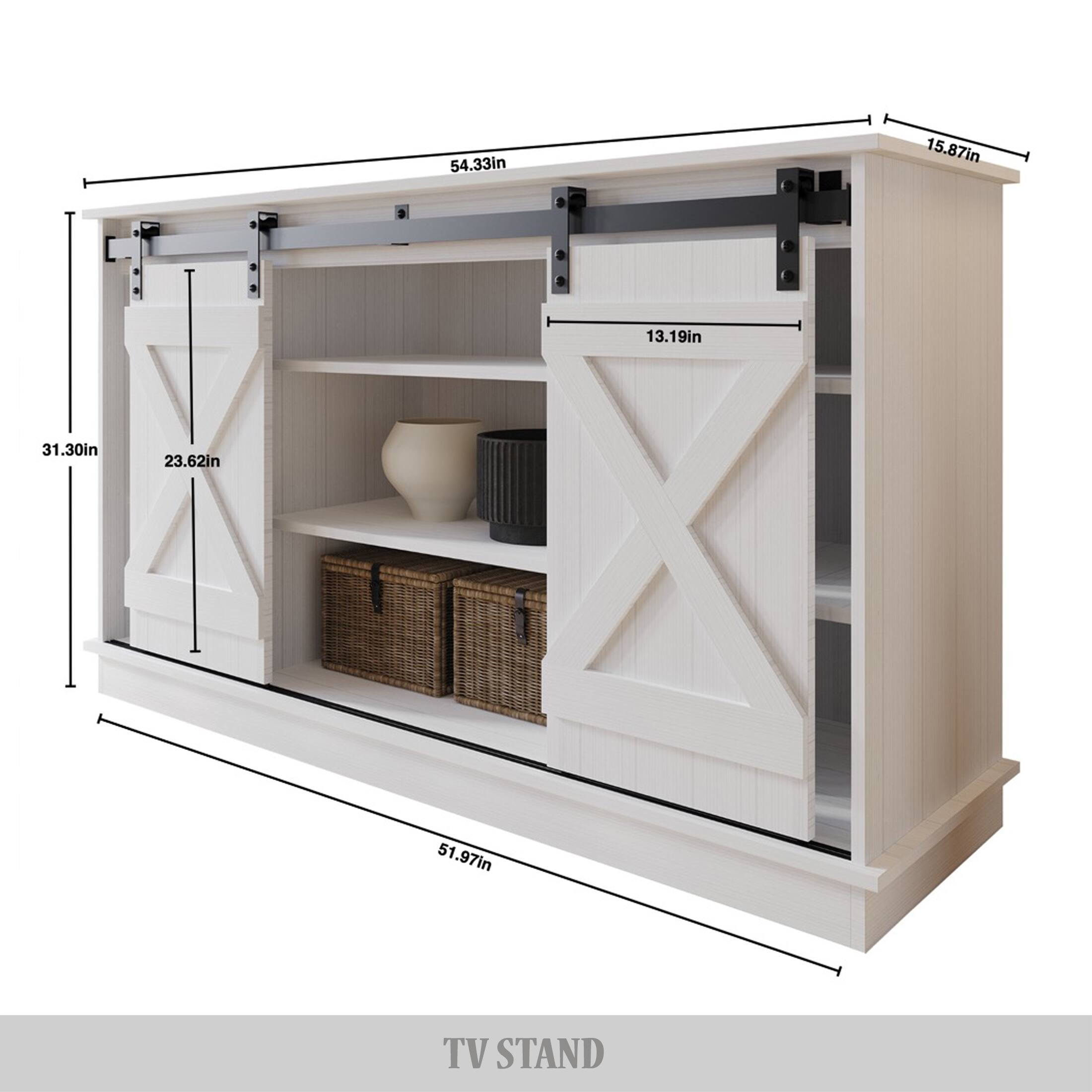 54.33in, 15.87in, 13.19in, 31.30in, 23.62in, 51.97in, TV STAND