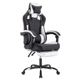 GOODSILO - Ergonomic Gaming Chair with Massage Function and Retractable Footrest for Enhanced Comfort and Support - Black White