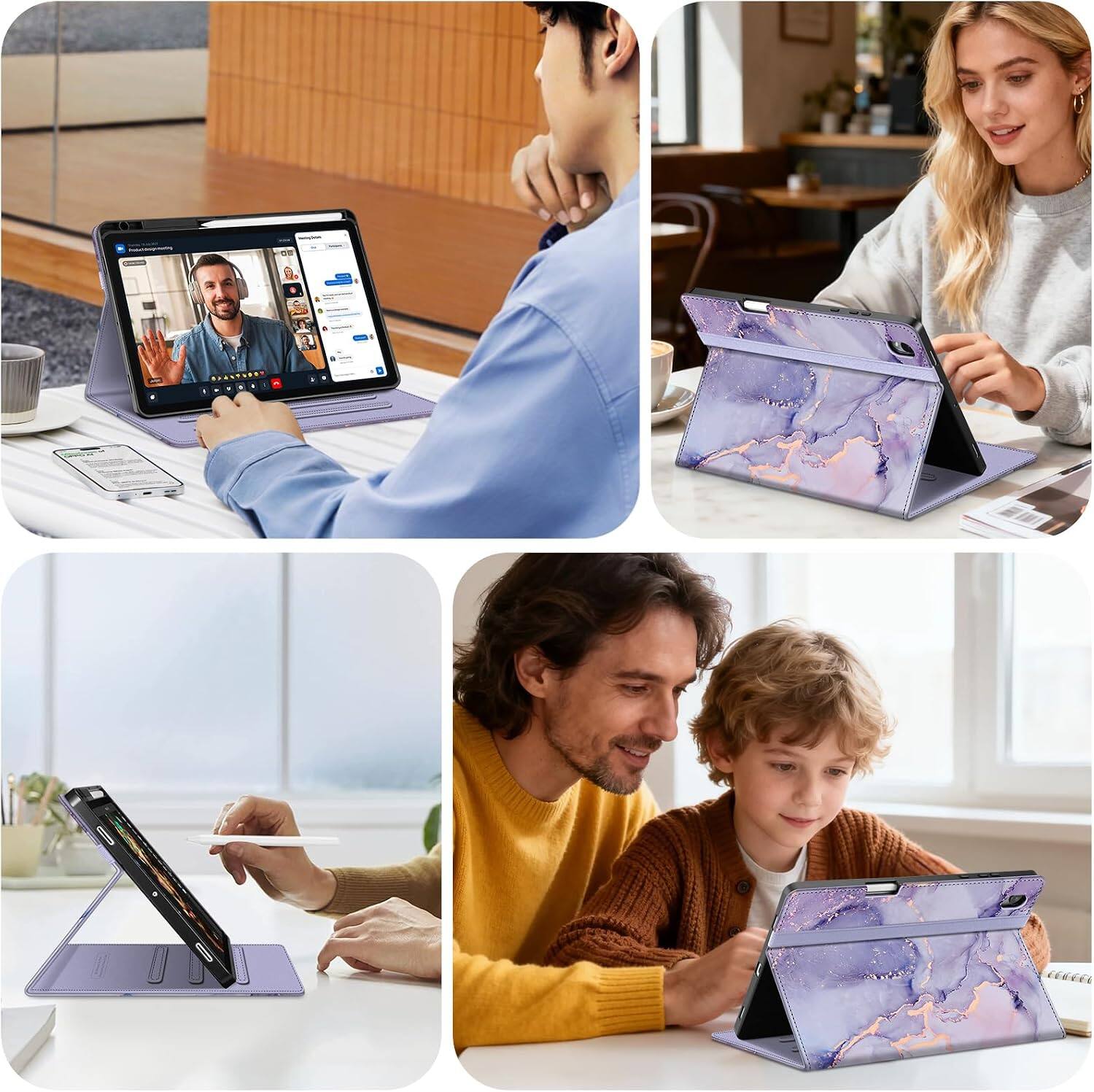 Alt View 2. Fintie - Multi-Angle Viewing Case for Samsung Galaxy Tab S11 11 Inch 2025, SM-X730/X736B, Soft TPU Back Cover, Front Card Pocket - Lilac Marble.
