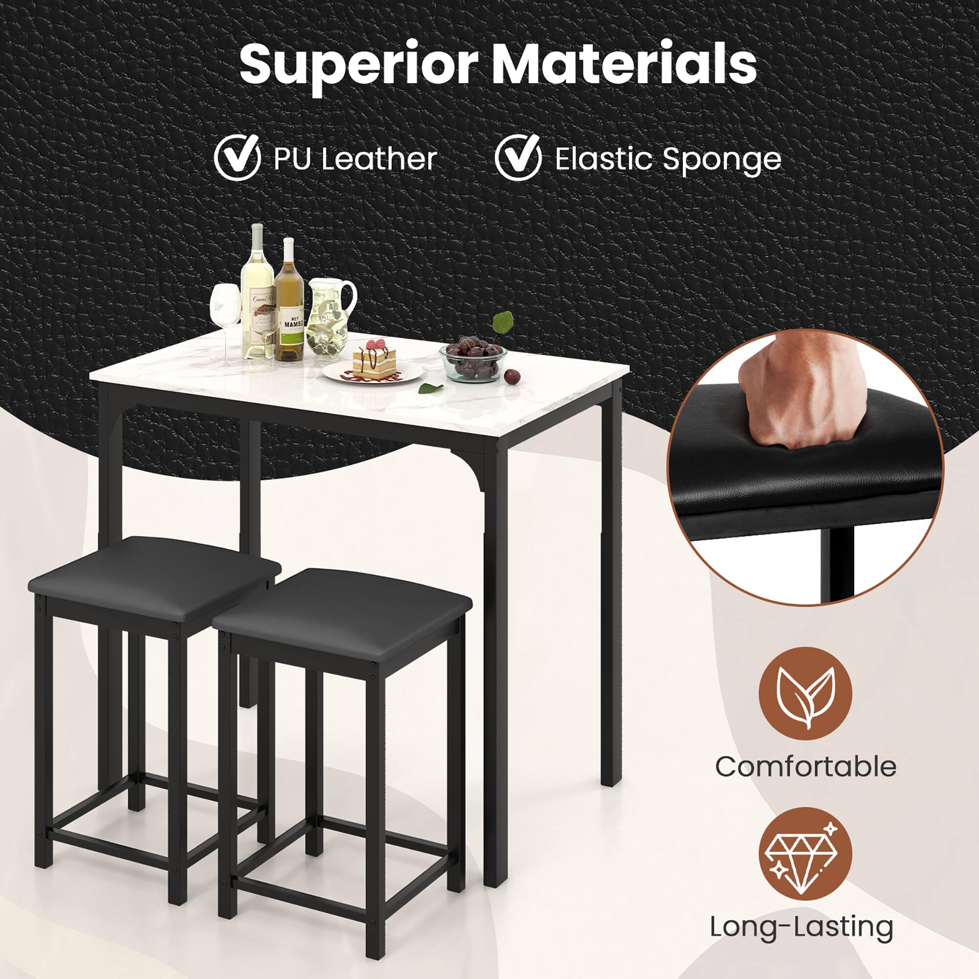 Superior Materials  
- PU Leather  
- Elastic Sponge  

Comfortable  
Long-Lasting