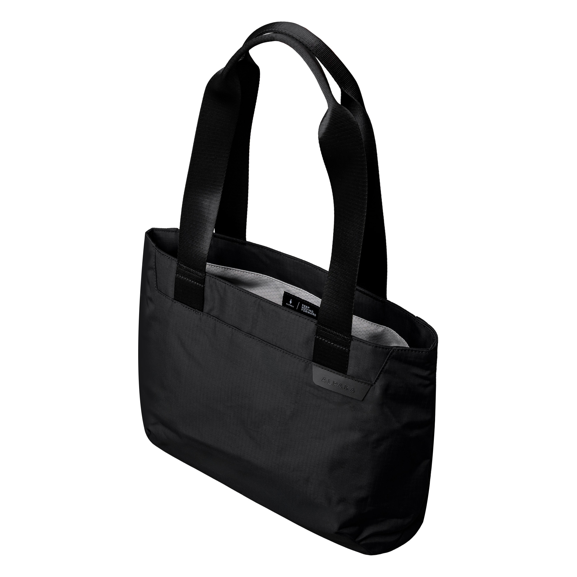 ALPAKA - Small Tote Bag for Work & Travel, 9L,Fits 11" iPad/Tablet, Magnetic Open-Top, Bottle Sleeves, Slip Pockets - Black Axoflux 210D