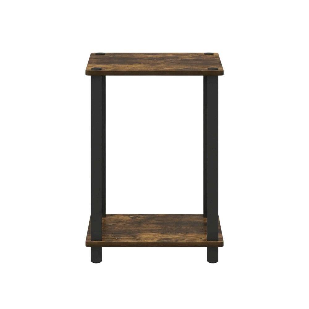 Back. FurniFact - Wooden nightstand in amber pine finish with sleek black accents - Amber Pine/Black.