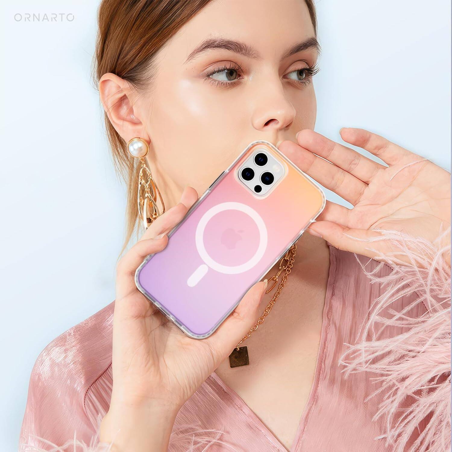 Alt View 6. Ornarto - ORNARTO Magnetic Case for iPhone 11 Case 6.1", Compatible with MagSafe, Shockproof Protective Rainbow Phone Case-Sunset - Sunset.