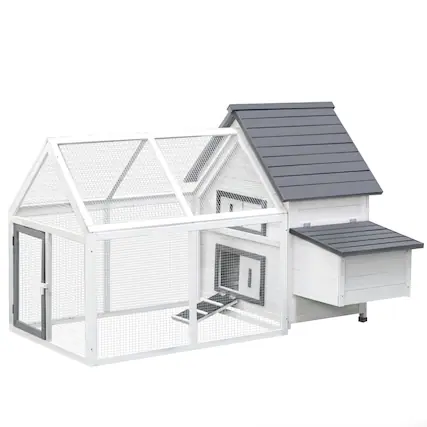 Front. Pawhut - 65" Chicken Coop Wooden Chicken House Rabbit Hutch Poultry Cage Hen Pen Backyard with Nesting Box.