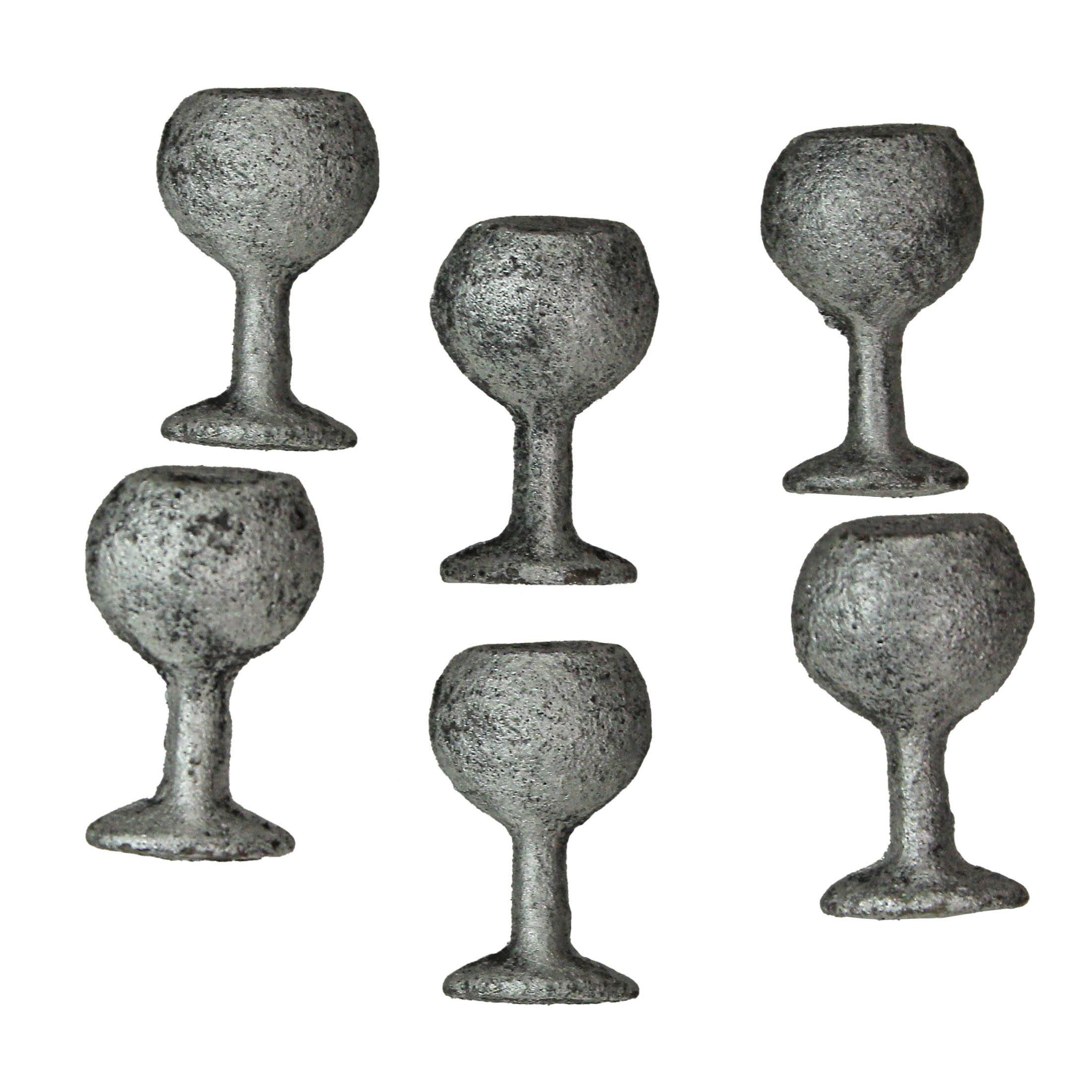 Alt View 1. Zeckos - Antique Silver Finish Cast Iron Wine Glass Cabinet Knob Drawer Pulls Set of 6 - Silver.