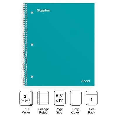 Staples Accel 3 Subject 8.5" x 11" 150 Pages College Ruled Page Size Poly Cover Per Pack