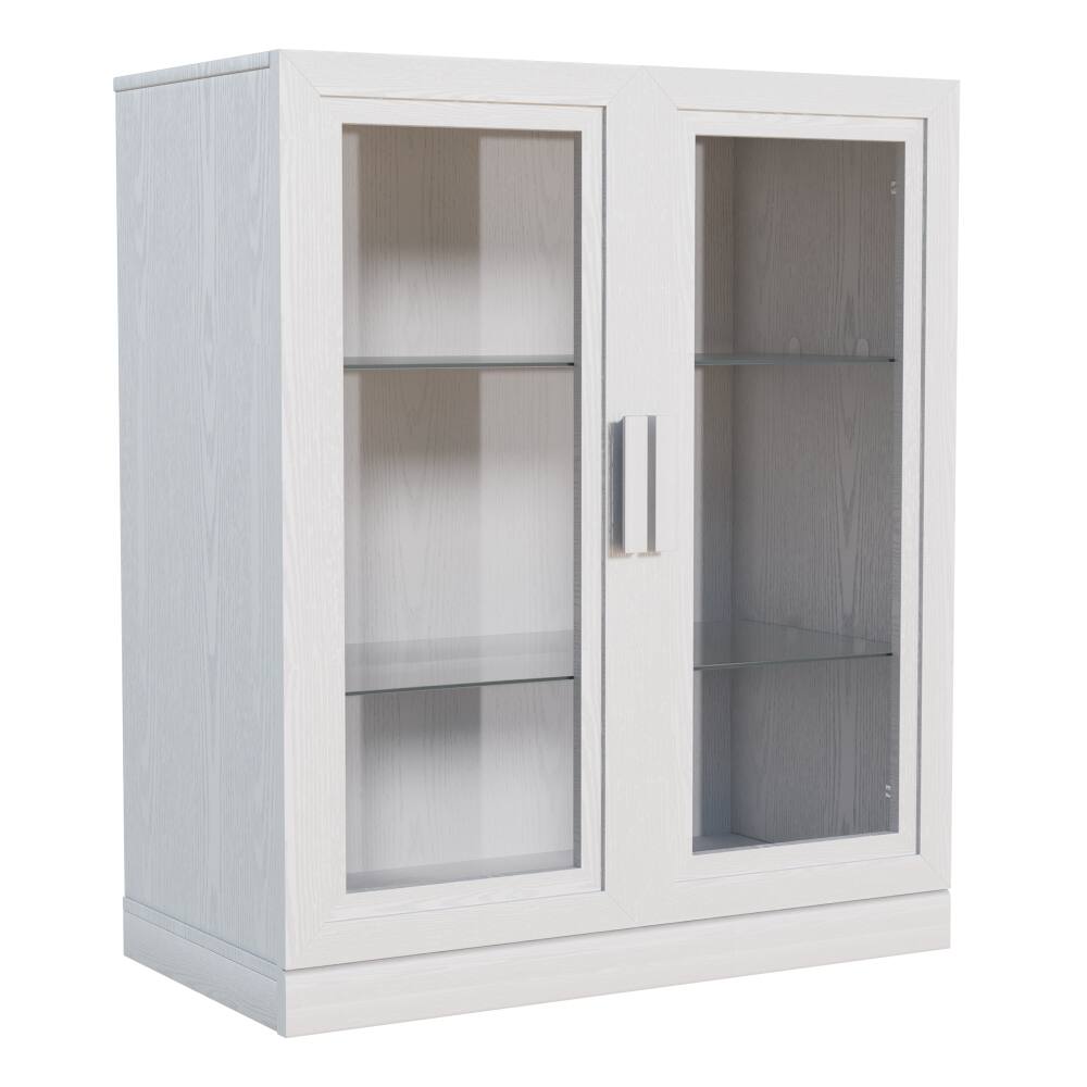 Alt View 1. Lirago - Solid Wood Accent Cabinet Tempered Glass Doors White Wood Grain 36"Hx16"Dx31"W - White.