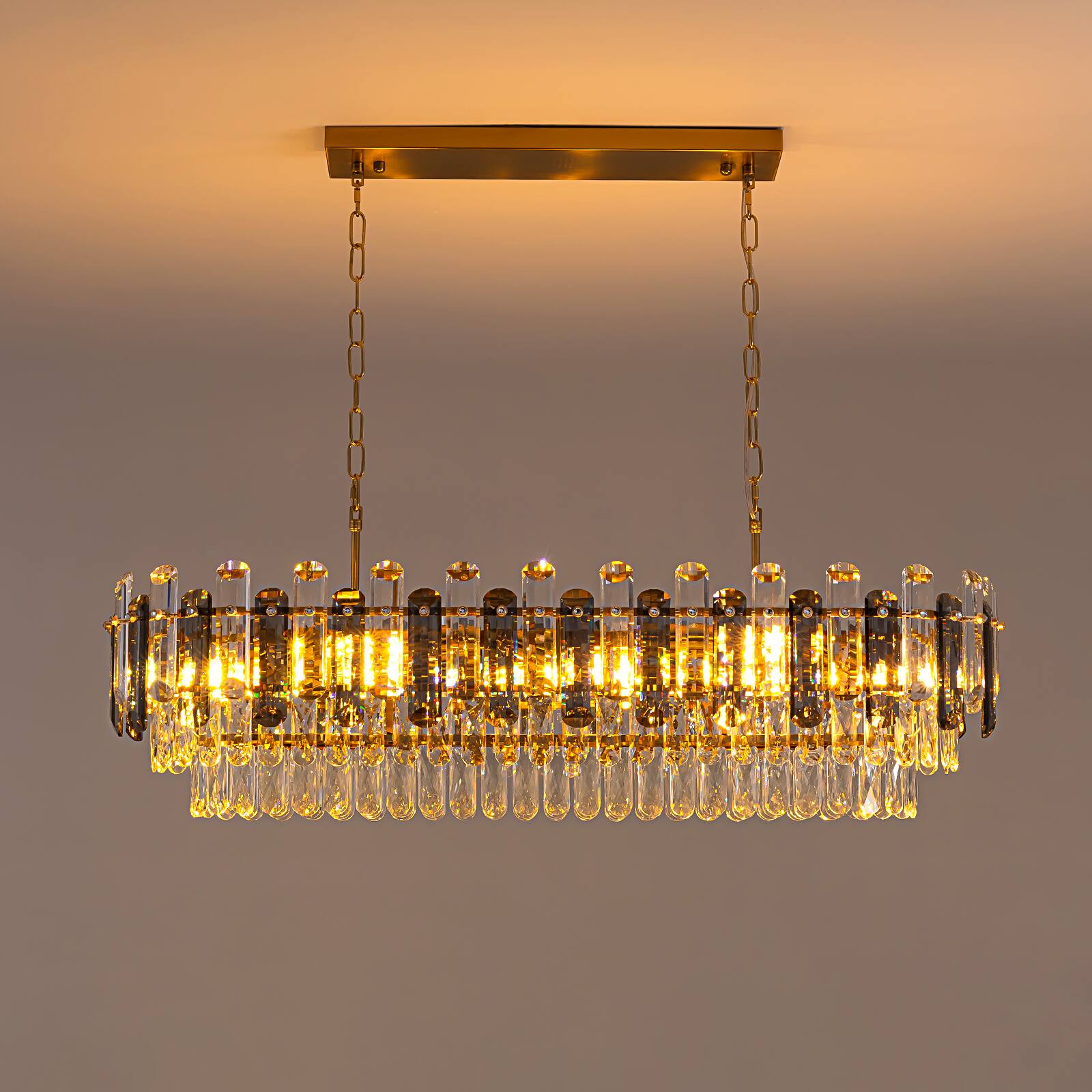 Alt View 9. Siljoy - 39.4" 15-Light Luxury Linear Crystal Island Chandelier Antique Gold Brass Adjustable Ceiling Light for Bedroom Foyer - Gold.