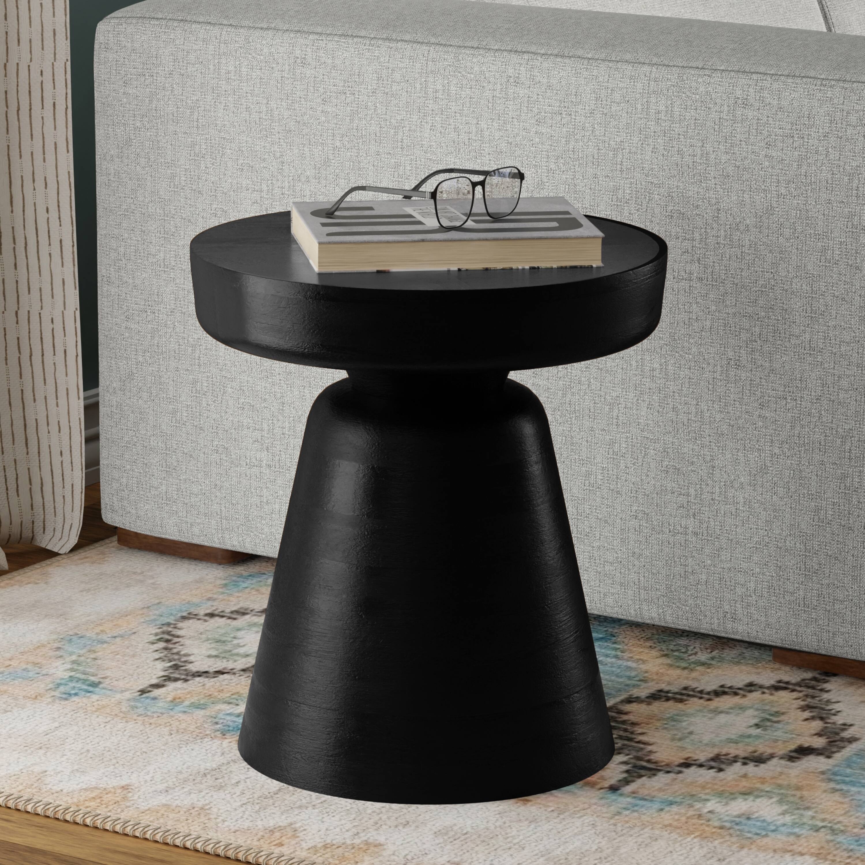 Angle. Simpli Home - Robbie 16 inch Wide Solid Mango Wood Accent Table in Black - Black.
