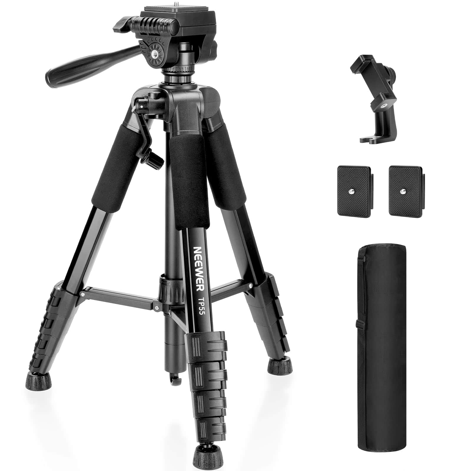 Neewer - 71" Lightweight Aluminum Tripod - with Phone Holder & 3-Way Head for iPhone Video & Travel - Black