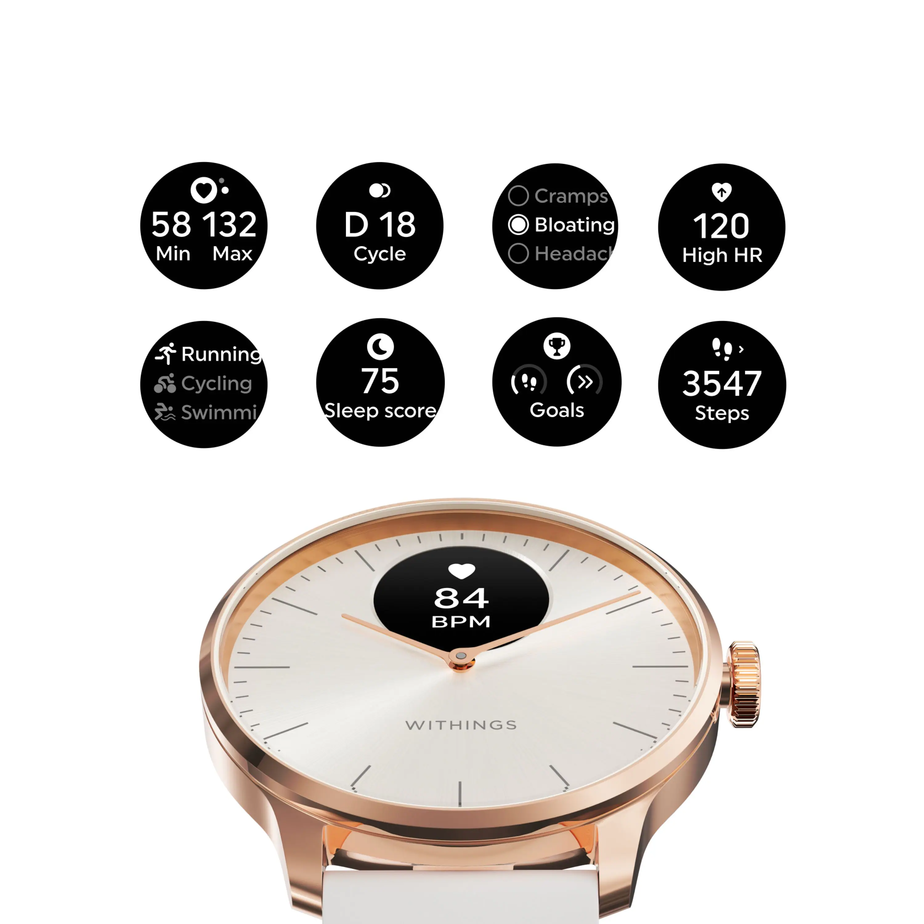 Back. Withings - ScanWatch Light -  Daily Health Hybrid Smartwatch - 37mm - Sand/Rose Gold.