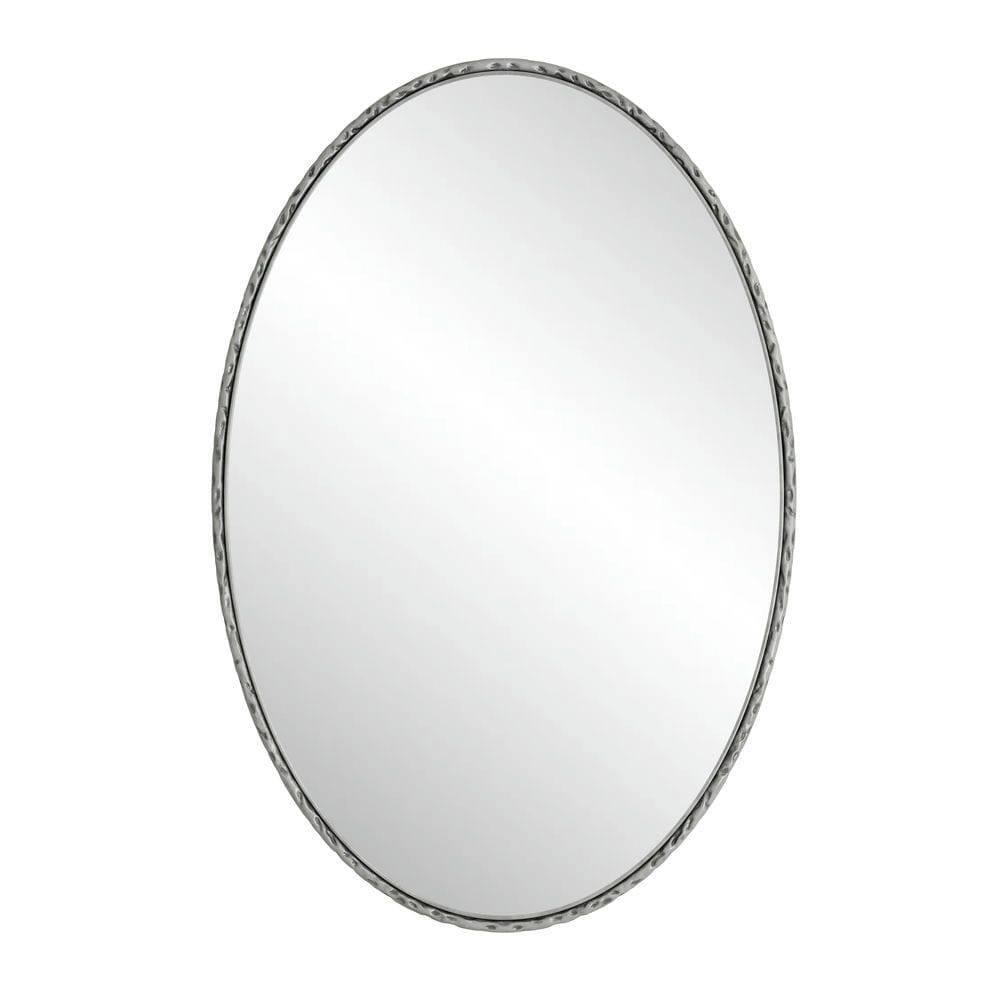 Angle. Kadyn - Iron Art Oval Retro Mirror with Vintage Effect, Stylish Decorative Wall Mirror for Home Living Room, Silver.