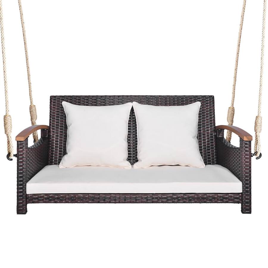 Pefilos 2 Person Patio Rattan Porch Swing, 2 Seater Hanging Bench ...