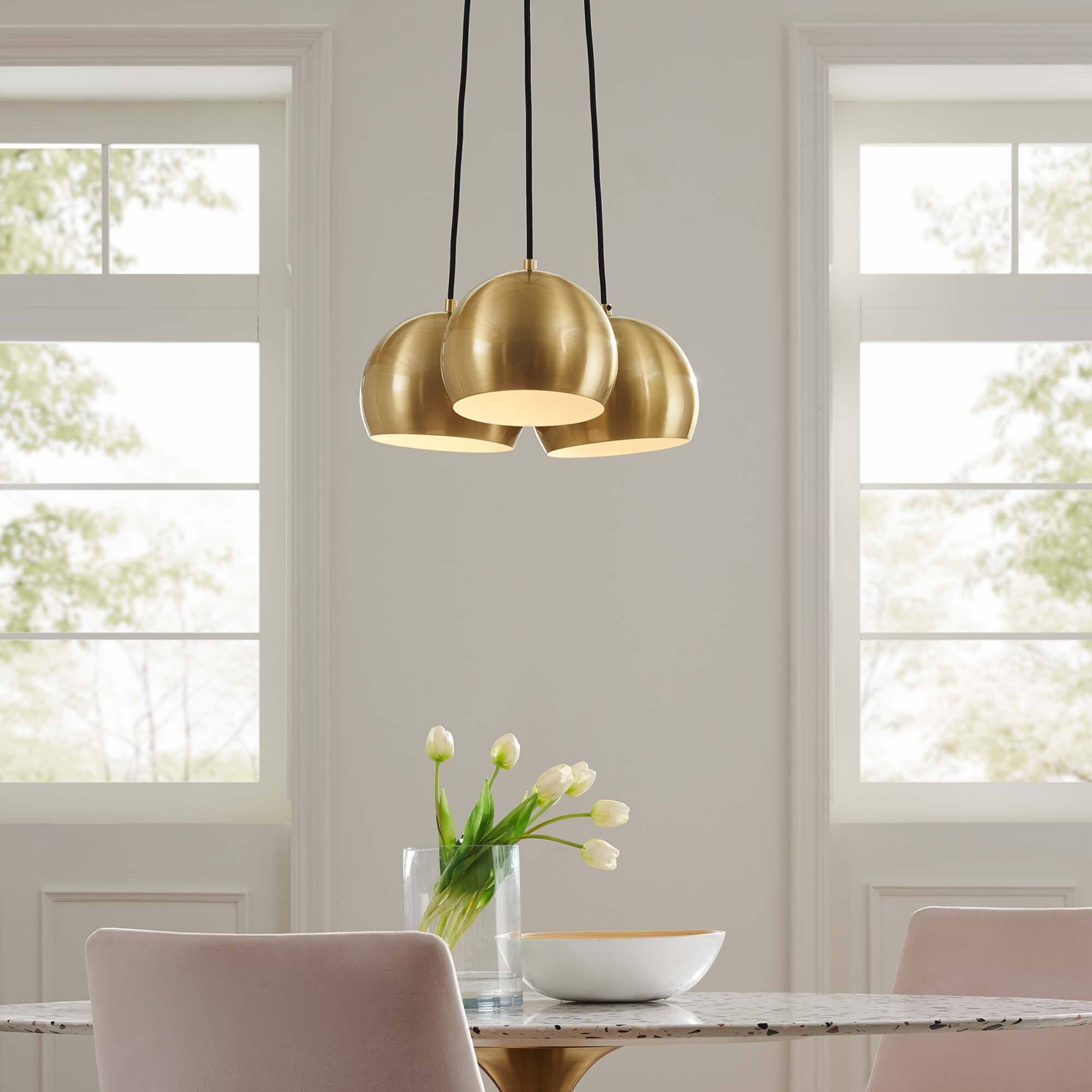 Alt View 1. Modway - Chalice 3-Light Metal Pendant by Modway - Satin Brass.