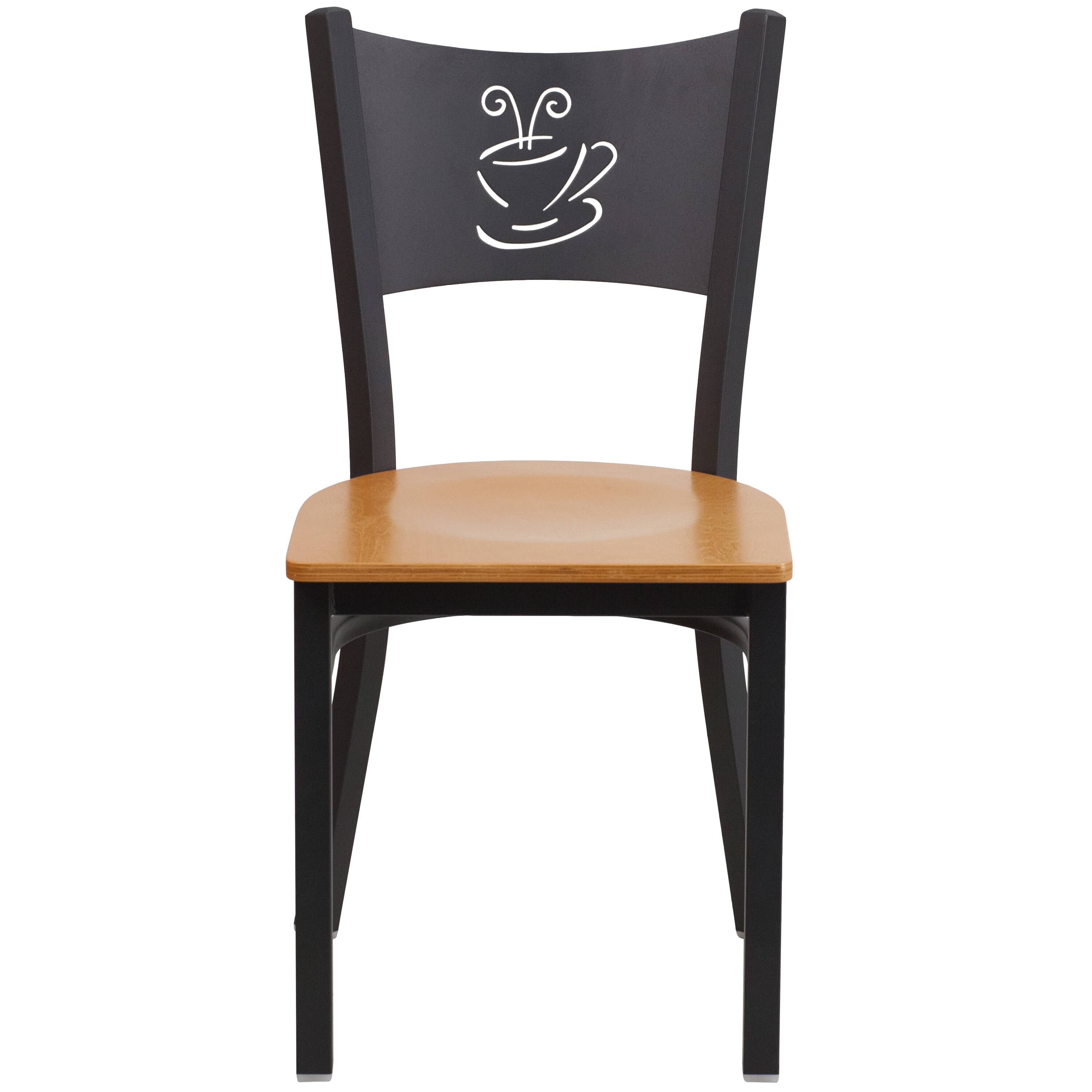 Alt View 5. Emma + Oliver - Coffee Back Metal Restaurant Dining Chair - Natural Wood Seat/Black Metal Frame.