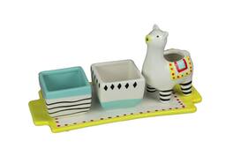 Transpac - Ceramic Succulent Pots Display Tray & Llama Water Holder Indoor Mini Planter Set - Multicolored