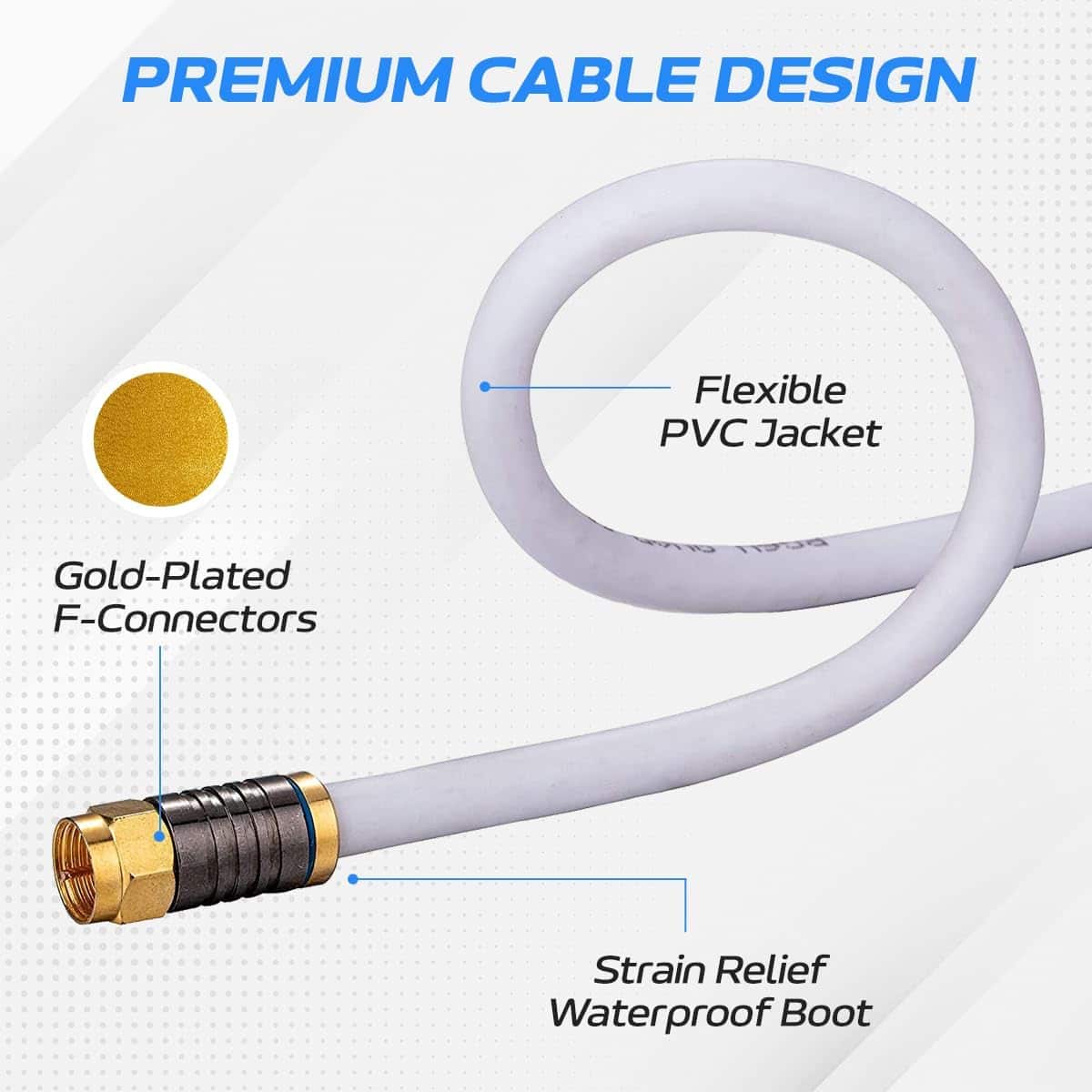 Cables Direct Online RG6 Quad Shield Coaxial Cable 50ft with Gold