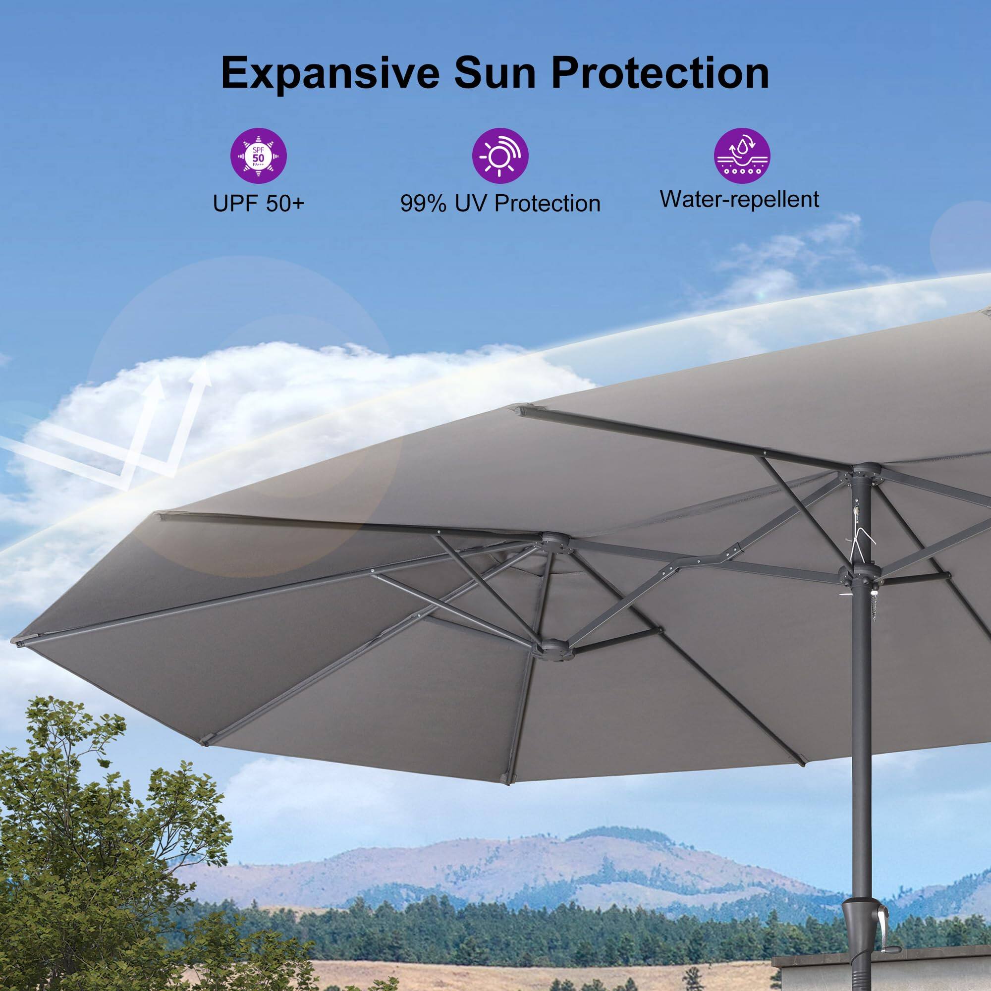 Expansive Sun Protection

- UPF 50+
- 99% UV Protection
- Water-repellent