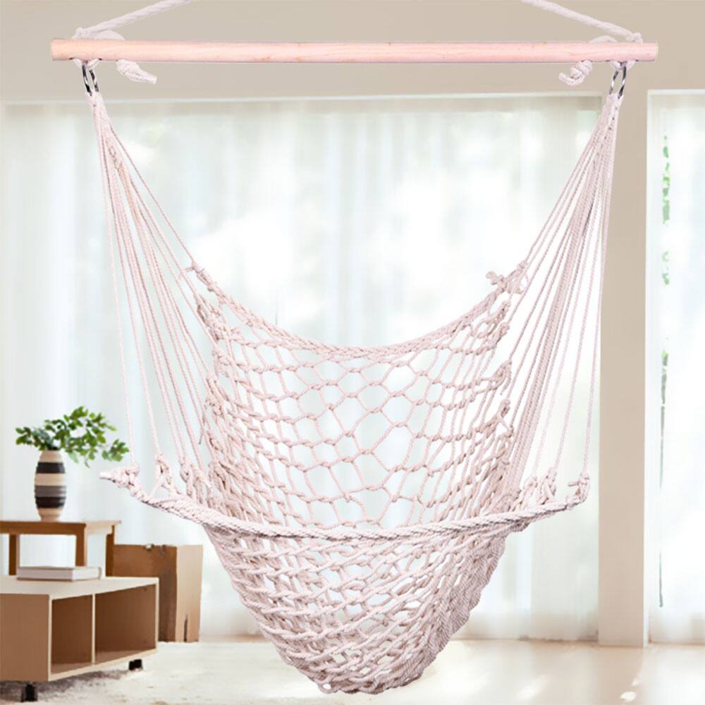 Alt View 7. Winado - Macrame Hammock Chair Cotton Rope Swing Chair Boho Hammock Seat for Indoor Outdoor Bedroom Patio Porch Garden Yard Beach - Beige.