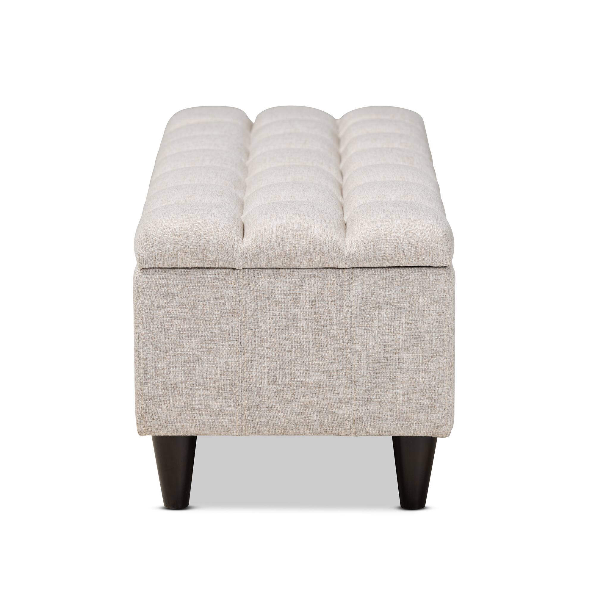 Back. Baxton Studio - Brette Mid-Century Modern Fabric Upholstered Finished Wood Storage Bench Ottoman - Beige/Dark Brown.