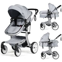 Costway - High Landscape Stroller 2-in-1 Foldable for Infant with Reversible Seat - Gray