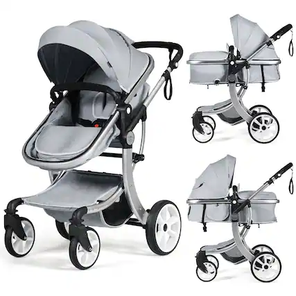 Front. Costway - Costway High Landscape Stroller 2-in-1 Foldable for Infant with Reversible Seat - Grey.