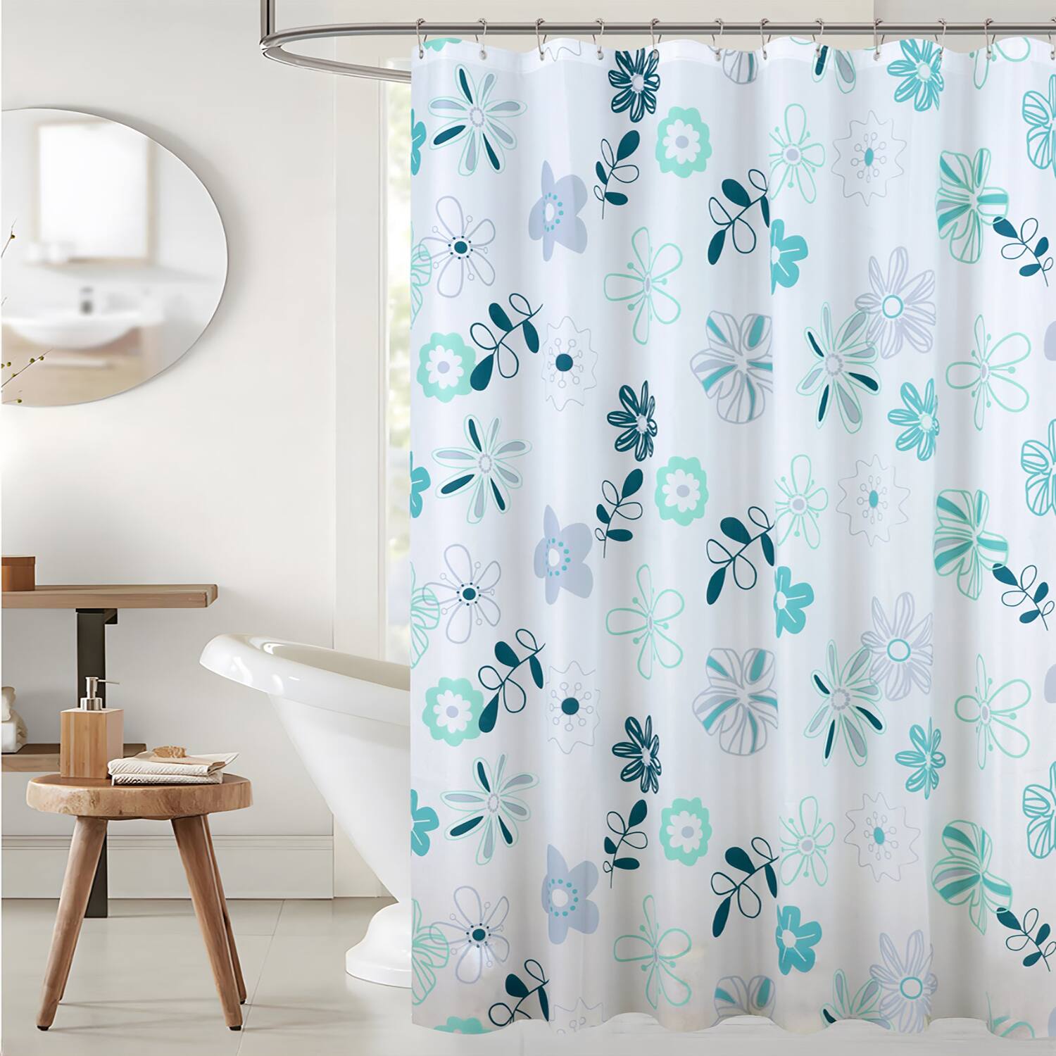 Angle. RT Designers Collection - RT Designers Collection 90GSM Peva Glit Printed Romy Shower Curtain 70" x 72" Blue - Blue.