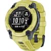The image shows a Garmin watch with a yellow band and a black face. The watch displays the time as 5:56 and the date as 8:47. The watch also has a GPS feature, which is currently showing a 100% signal. The watch face also shows the battery life as 1010, and the heart rate monitor is set to "ABC." The watch is currently in the "light" mode, and the GPS is set to "sat 1." The watch also has a "menu" button, which can be used to access additional features and settings.