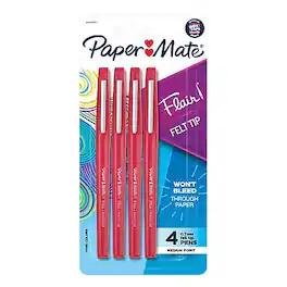 Paper Mate - PaperMate Flair Felt Pen, Medium Point, 0.7mm, 4 Pack - Red Ink