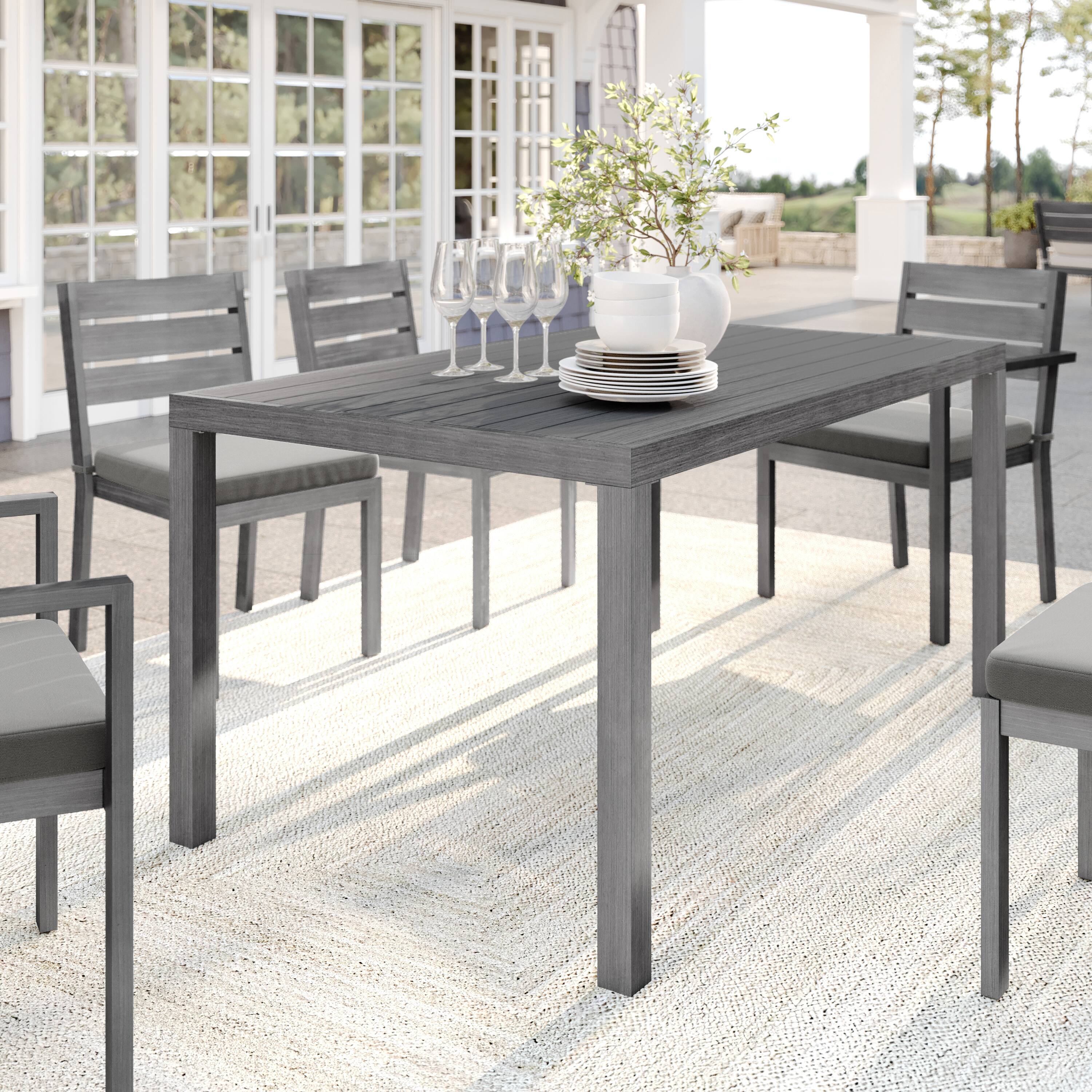 Alt View 1. Martha Stewart - Bedford 62" All-Weather Patio Dining Table with Umbrella Hole - Gray.