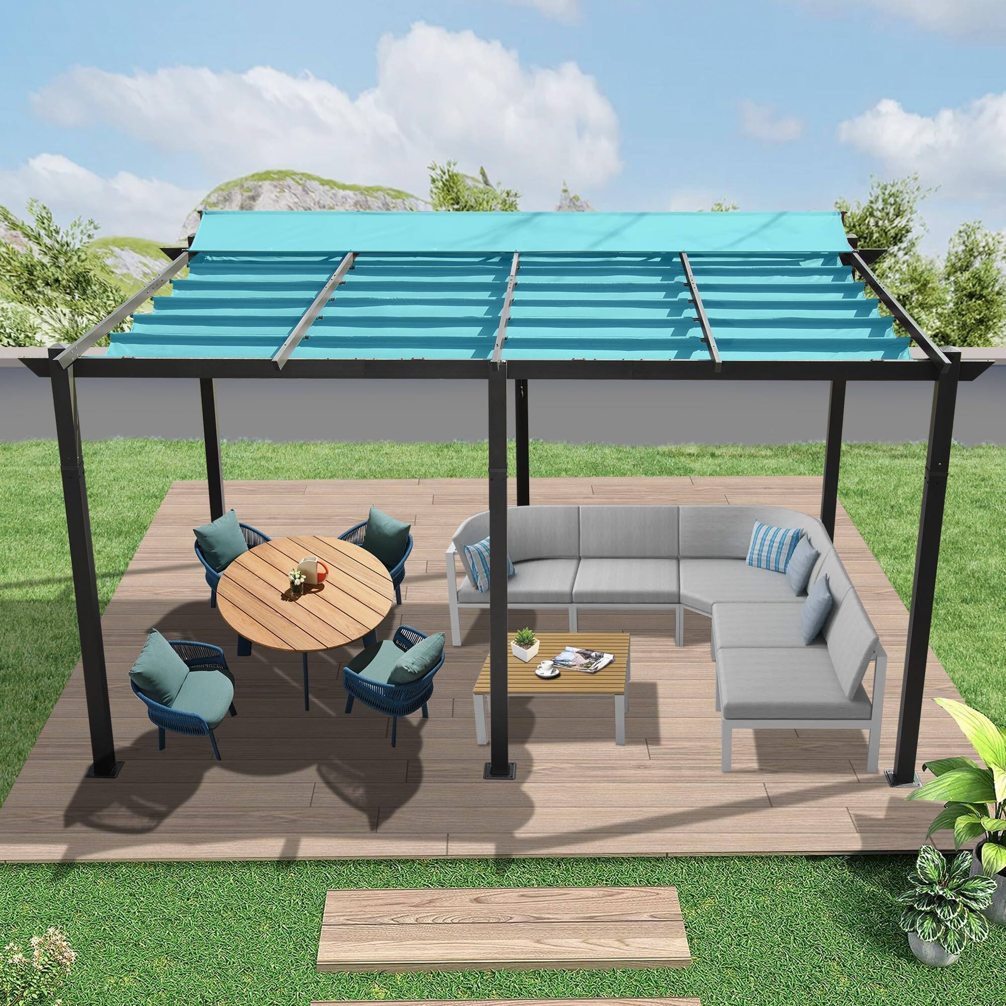 Alt View 1. Boyel Living - Outdoor Aluminum Retractable Pergola with Weather Resistant Canopy - Lake Blue.
