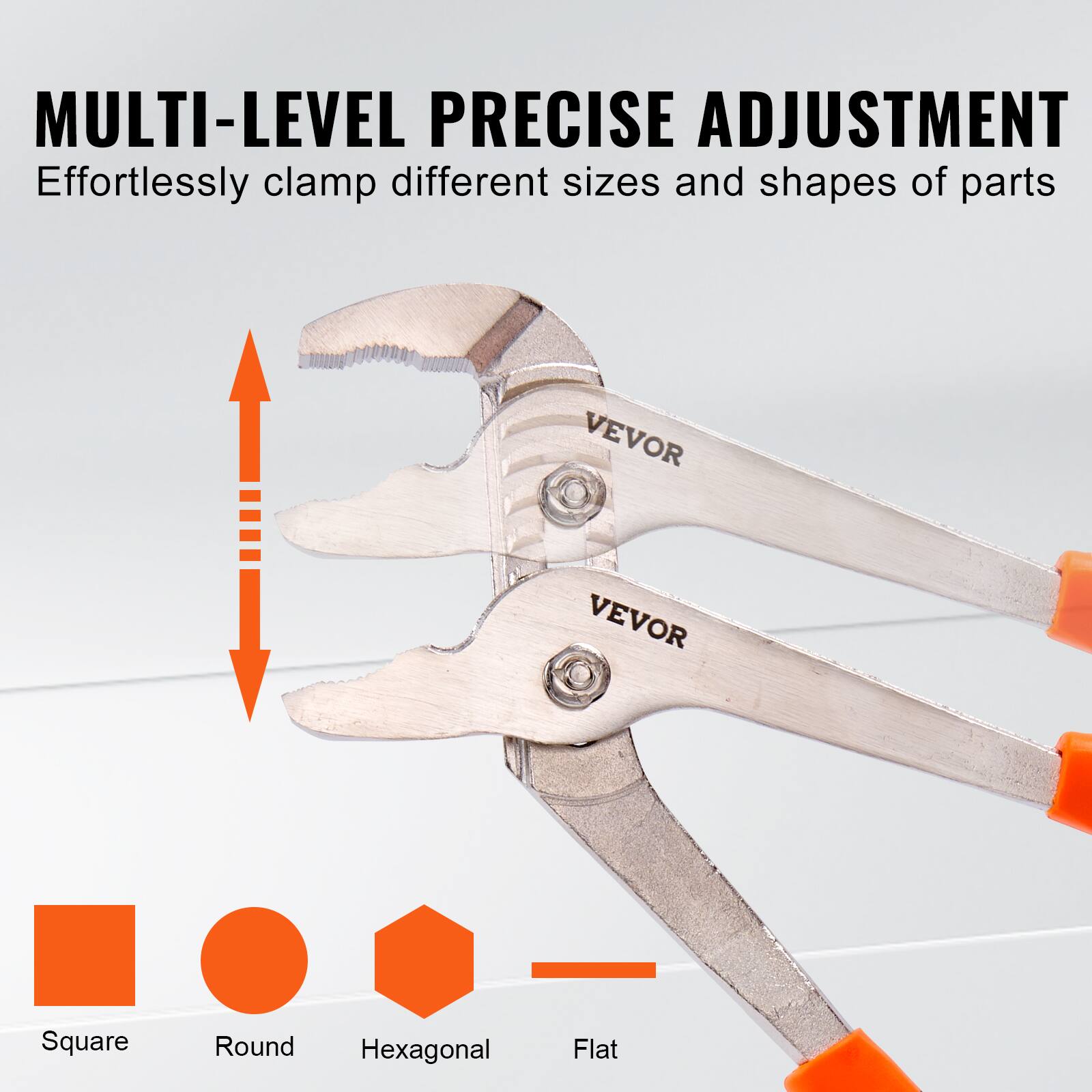 MULTI-LEVEL PRECISE ADJUSTMENT  
Effortlessly clamp different sizes and shapes of parts  

Square  
Round  
Hexagonal  
Flat