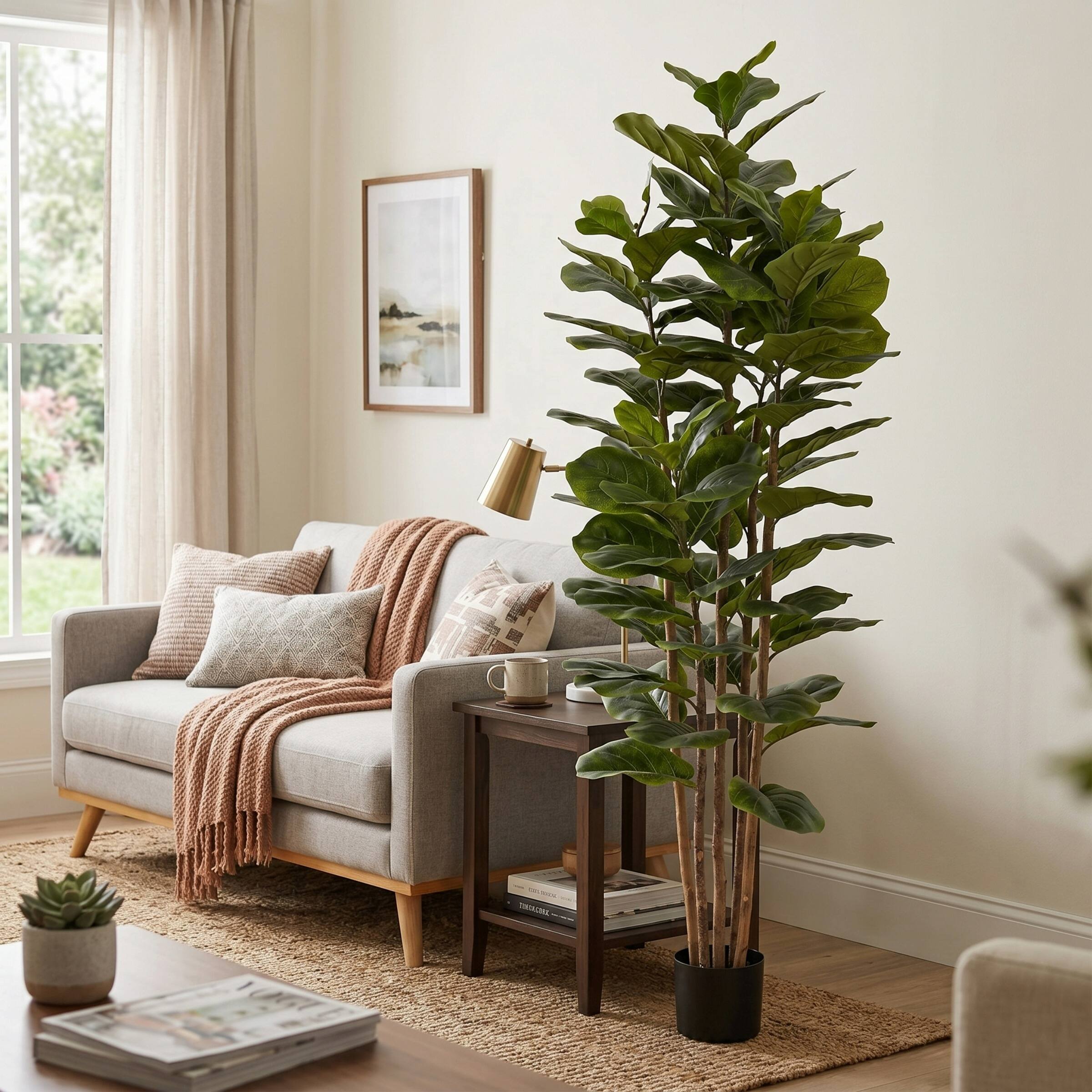 Alt View 6. Pure Garden - 6FT Artificial Fiddle Leaf Fig Tree - Green.