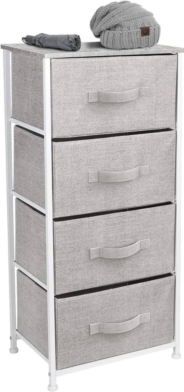 Back. Sorbus - Sorbus Nightstand with 4 Drawers, Bedside Furniture & Night Stand Dresser with Steel Frame, Wood Top, Fabric Bins - Gray.