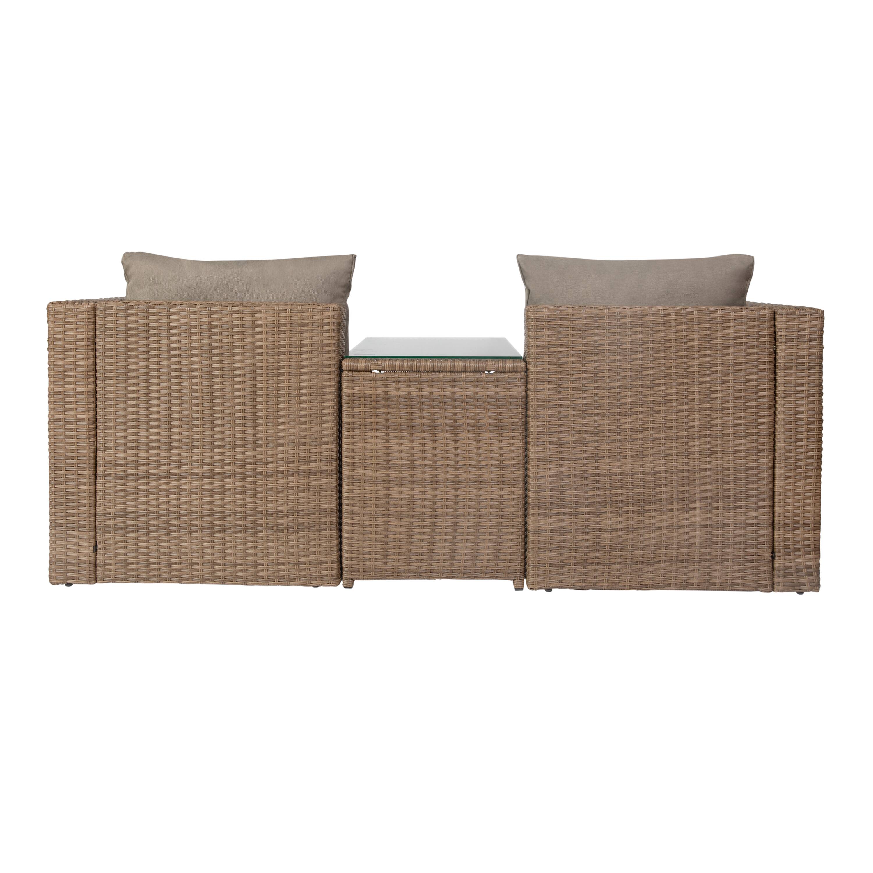 Alt View 6. Emma + Oliver - Anela Indoor/Outdoor Modular Loveseat Sofa Set with Ottomans and Glass-Top Table - Gray Fabric/Natural Frame.
