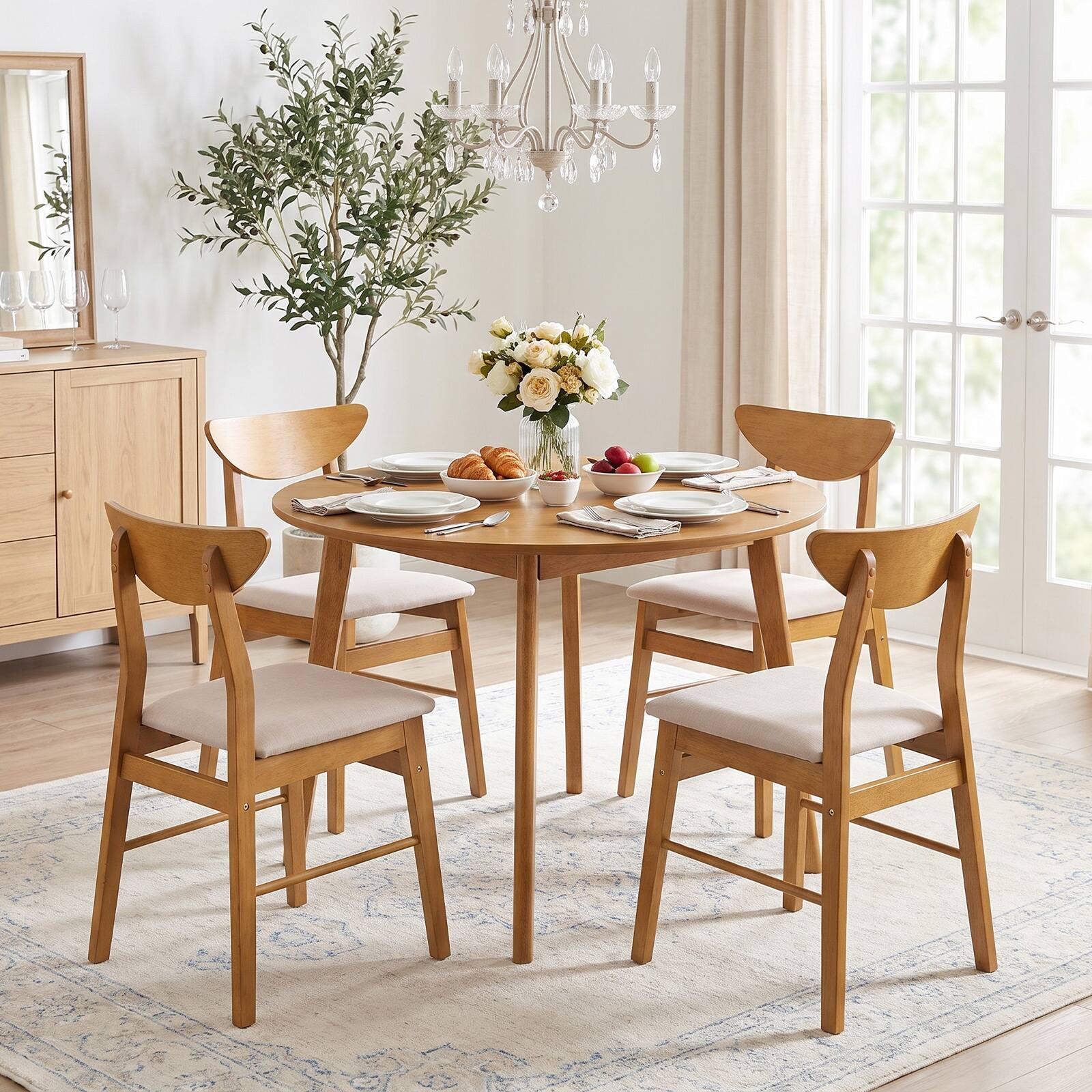 Alt View 1. Gymax - Gymax Upholstered Dining Chairs Set of 4 w/Upholstered Seat Curved Backrest Wood Frame Natural - Yellow.