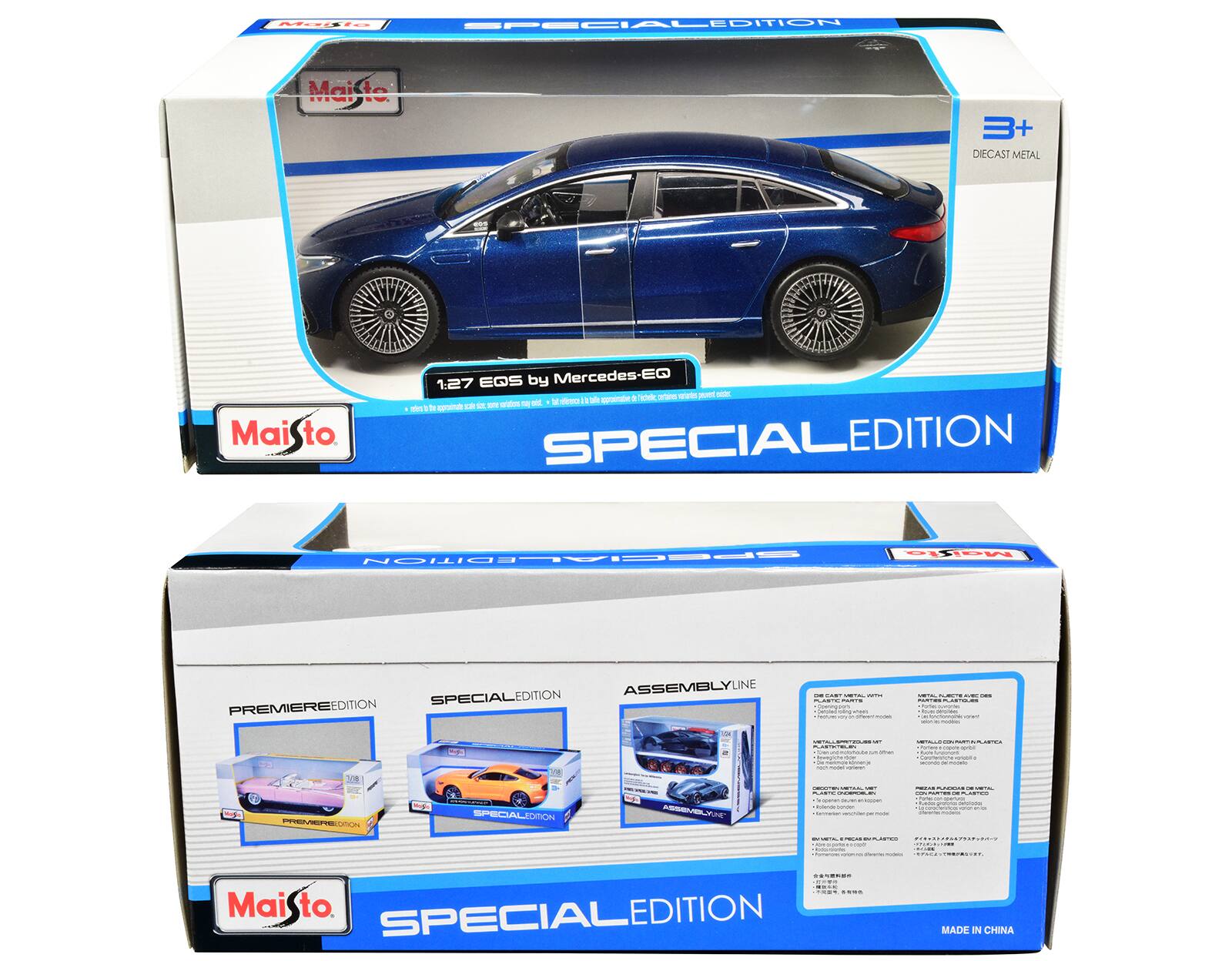 SPECIAL EDITION  
Mai-te 3+ DIECAST METAL  
1:27 EQS by Mercedes-EQ  
SPECIAL EDITION  
ASSEMBLY LINE  
PREMIERE EDITION  
MADE IN CHINA