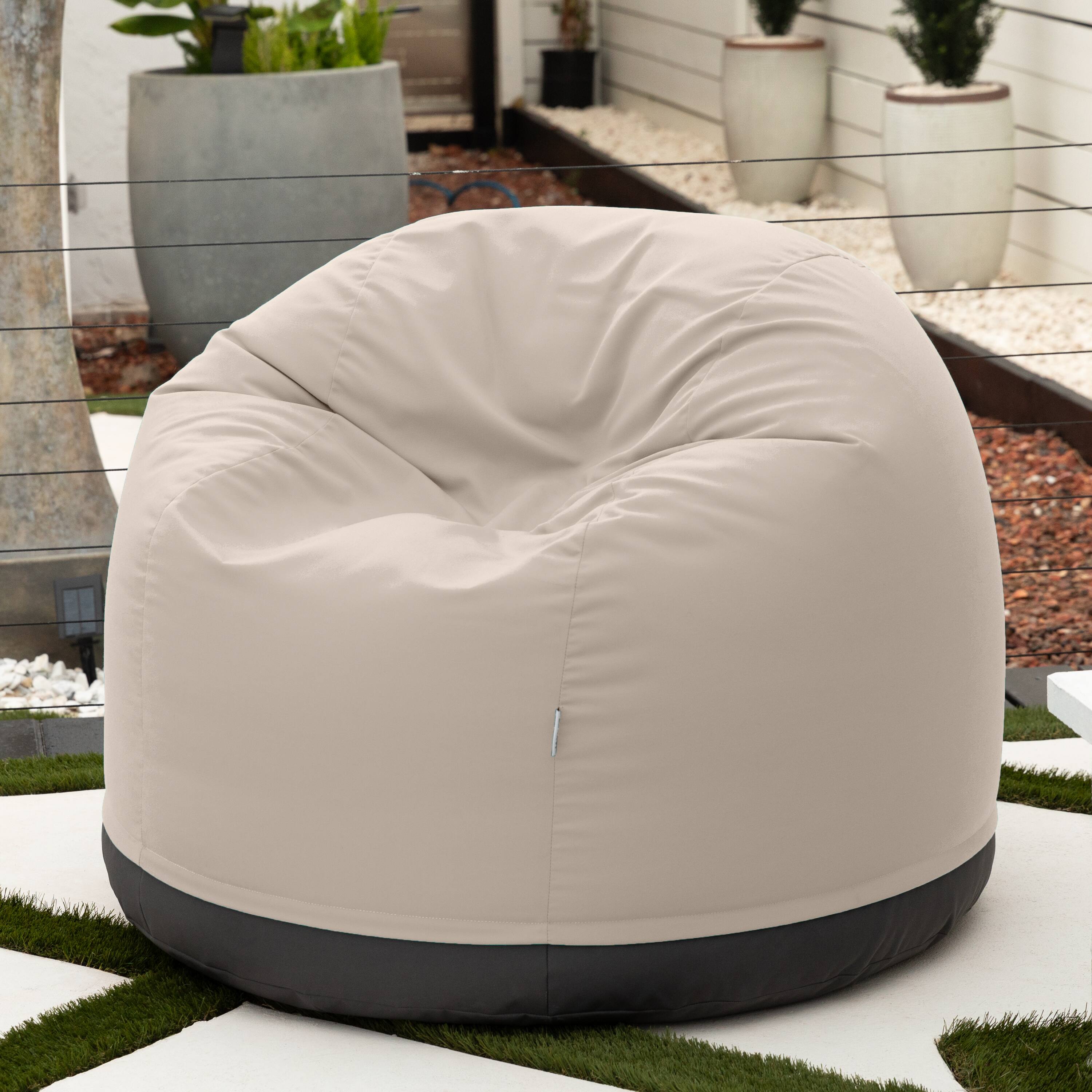 Left. Jaxx - Jaxx Palmetto Large Round Outdoor Bean Bag Club Chair - Pearl - Pearl.