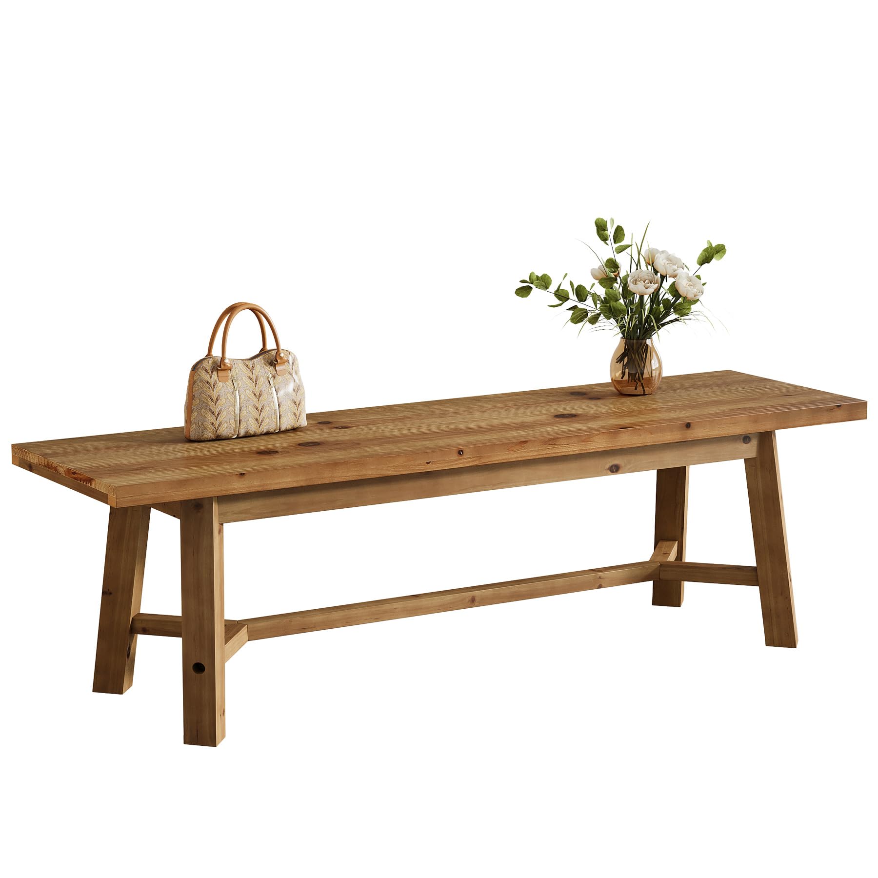 Alt View 5. Tribesigns - 55" Solid Wood Bench, Farmhouse Bench Seat for Entryway - Rustic Brown.