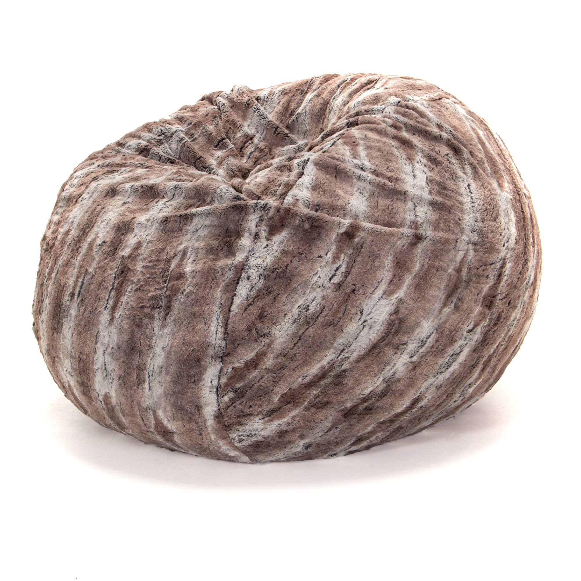 Left. Jaxx - Jaxx Saxx 4 Ft Plush Round Bean Bag - Premium Luxe Faux Fur, Mountain Fox - Luxe Fur - Mountain Fox.