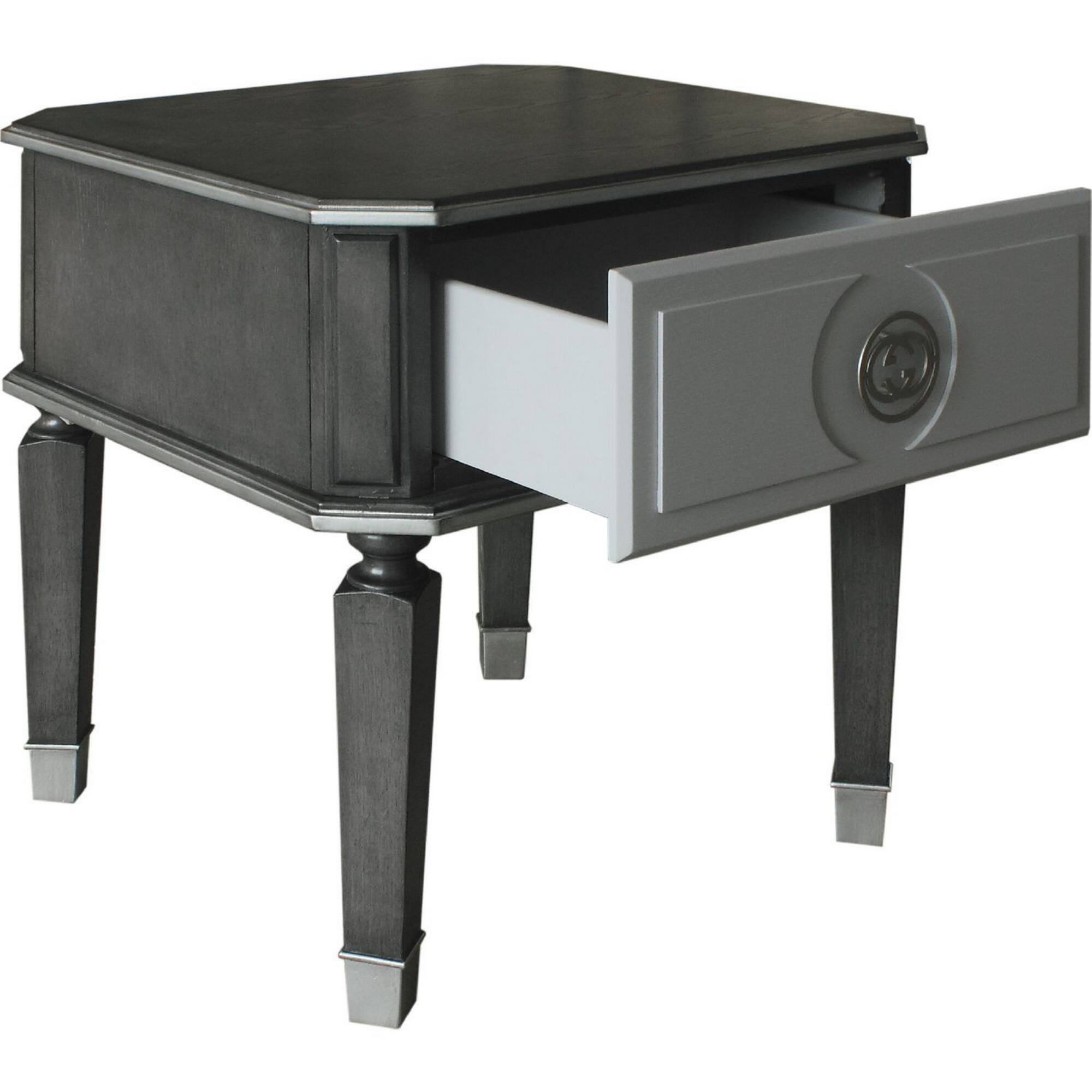 Alt View 2. Manhattan Lane - MDF End Table with 1 Drawer and Turned Tapered Legs - Gray and Silver.