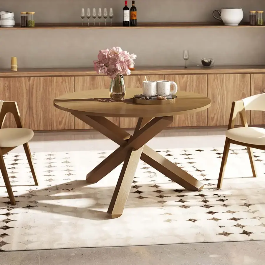 Alt View 4. Costway - Costway 47" Round Dining Table with Solid Acacia Wood Legs for 4-6 Person for Kitchen - Natural.